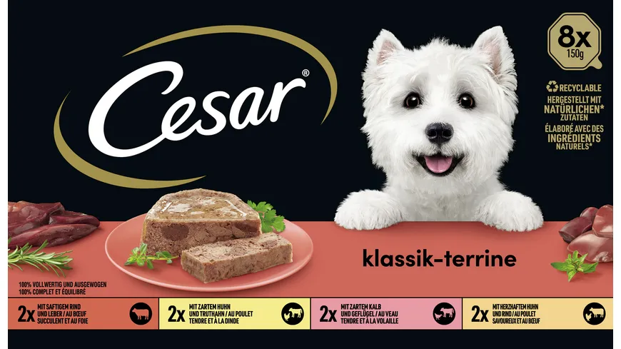 CESAR® Schale Multipack Klassik-Terrine 4 Varietäten 8 x 150g 1200 g