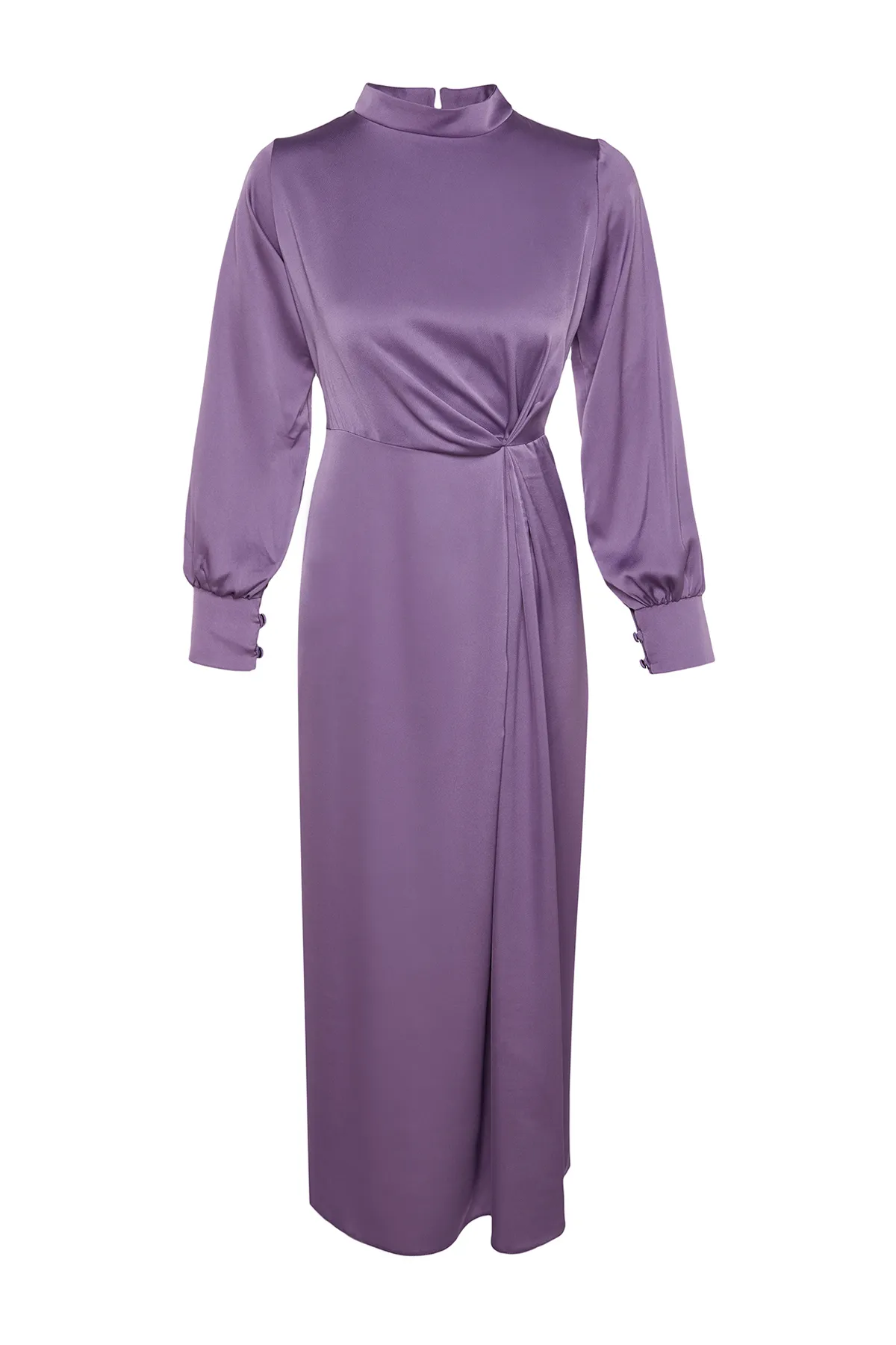 Trendyol Modest  Lila Abendkleid aus Satin mit geraffter Taille TCTSS23DB00043