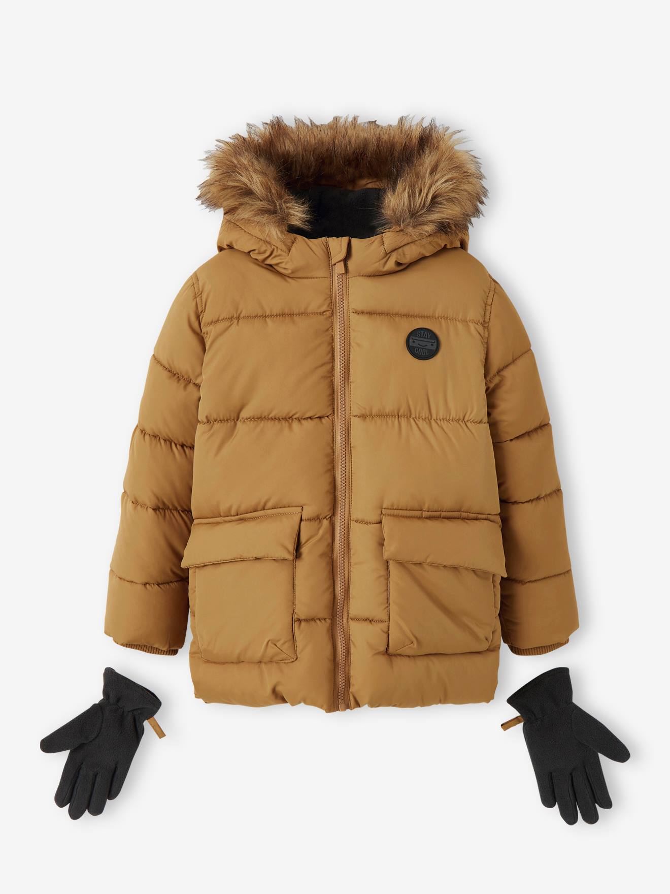 Vertbaudet Jungen Jacke & Handschuhe mit Recyclingmaterial - braun
