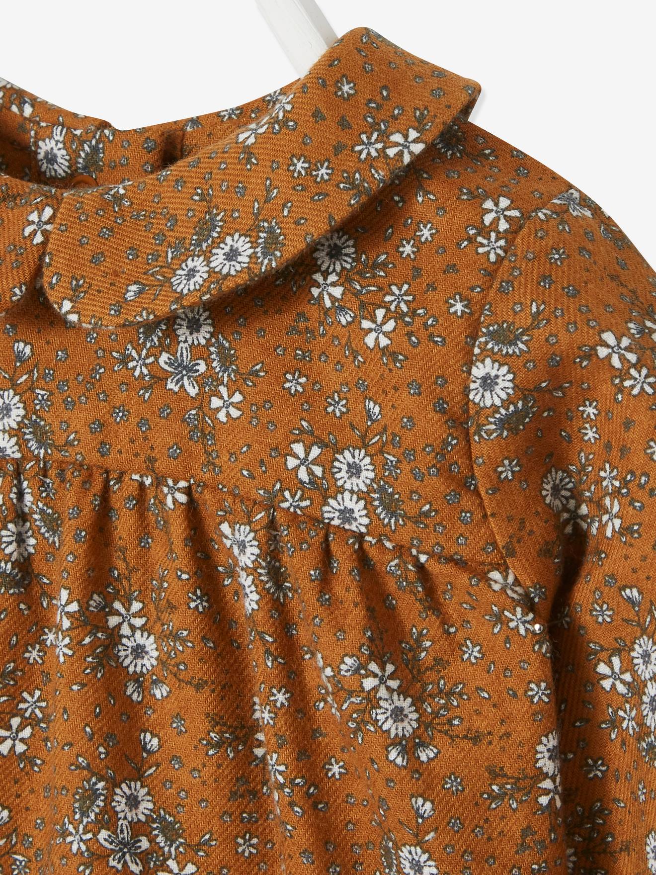 Barboteuse fleurie bébé manches longues caramel imprimé