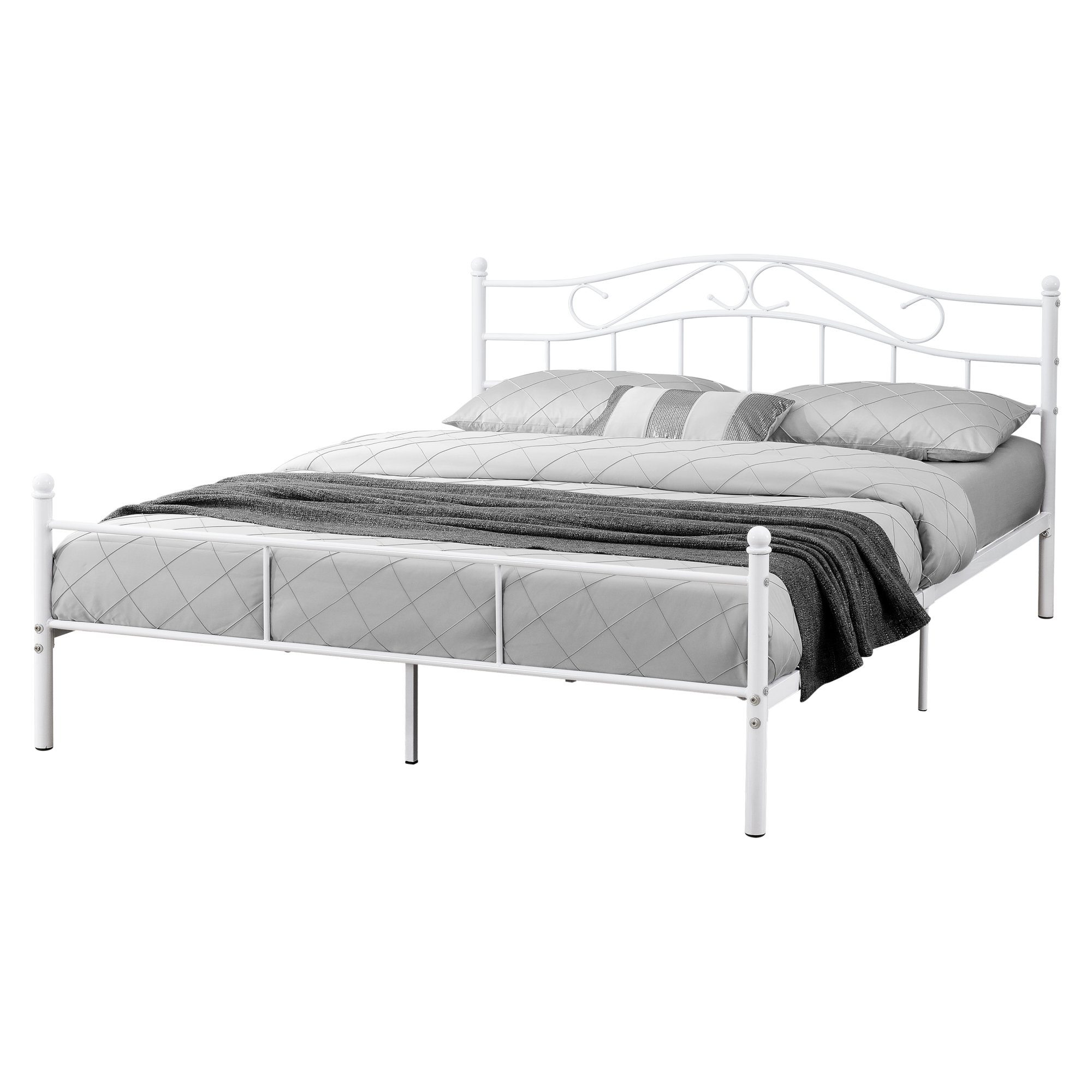 en.casa Metallbett, Damur Bett 200 x 140 cm weiß, matt
