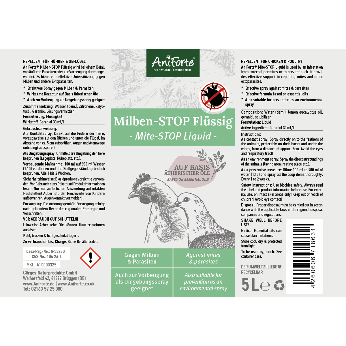 Aniforte Zubehör Aniforte Milben STOP für Hühner & Geflügel 5 Liter
