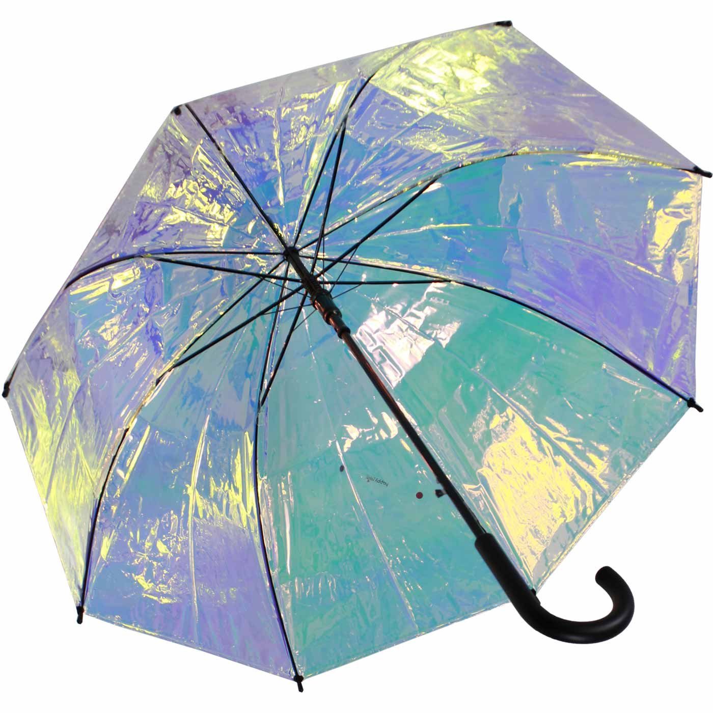 HAPPY RAIN Stockregenschirm Glockenschirm Shiny mit Automatik transparent, schimmert wie Perlmutt