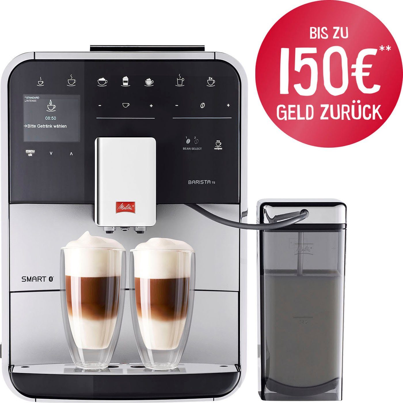 Melitta Kaffeevollautomat Barista TS Smart® F850-101, silber, 21 Kaffeerezepte & 8 Benutzerprofile, 2-Kammer Bohnenbehälter