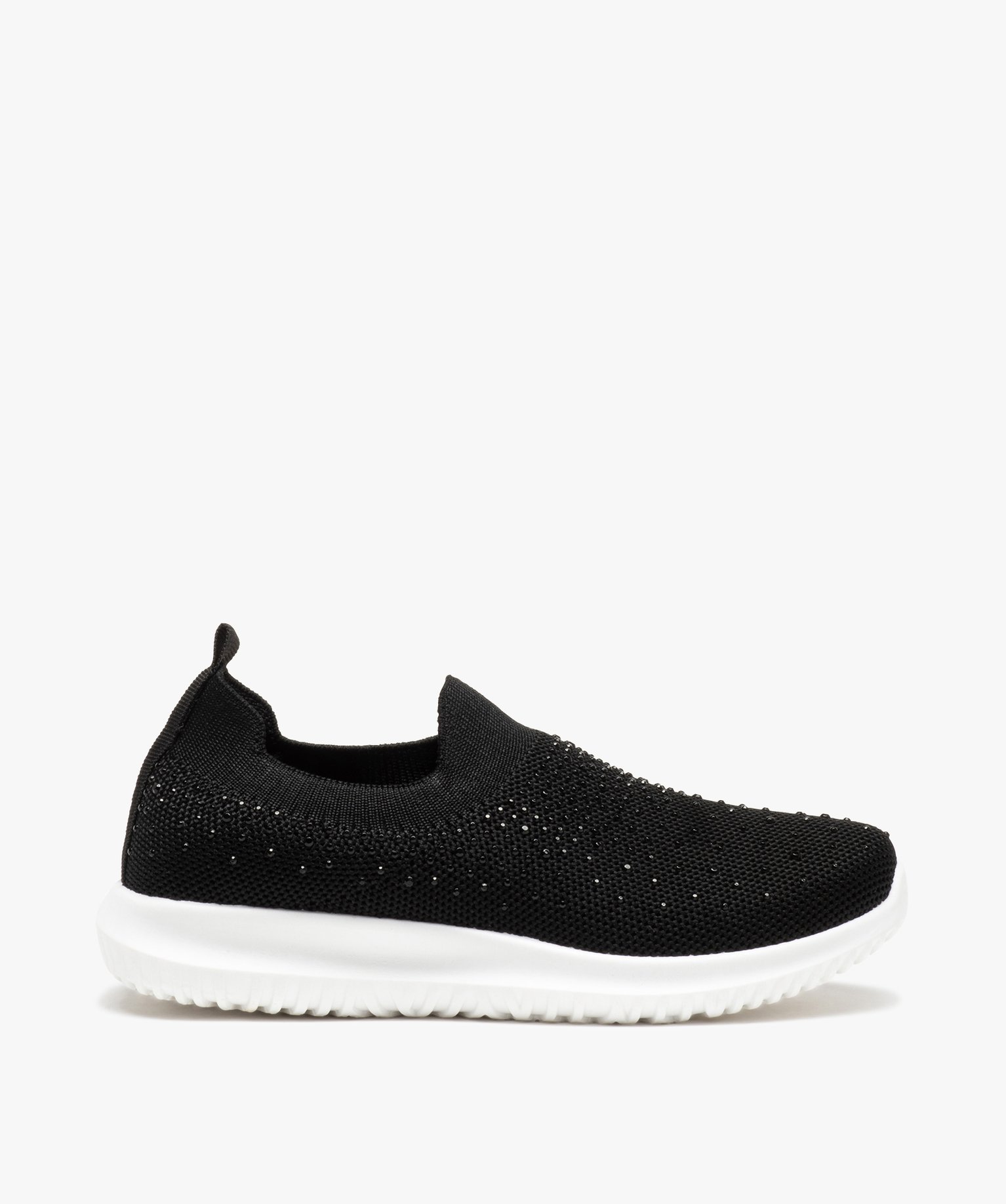 Baskets fille running unies à strass et sans lacets noir | GEMO