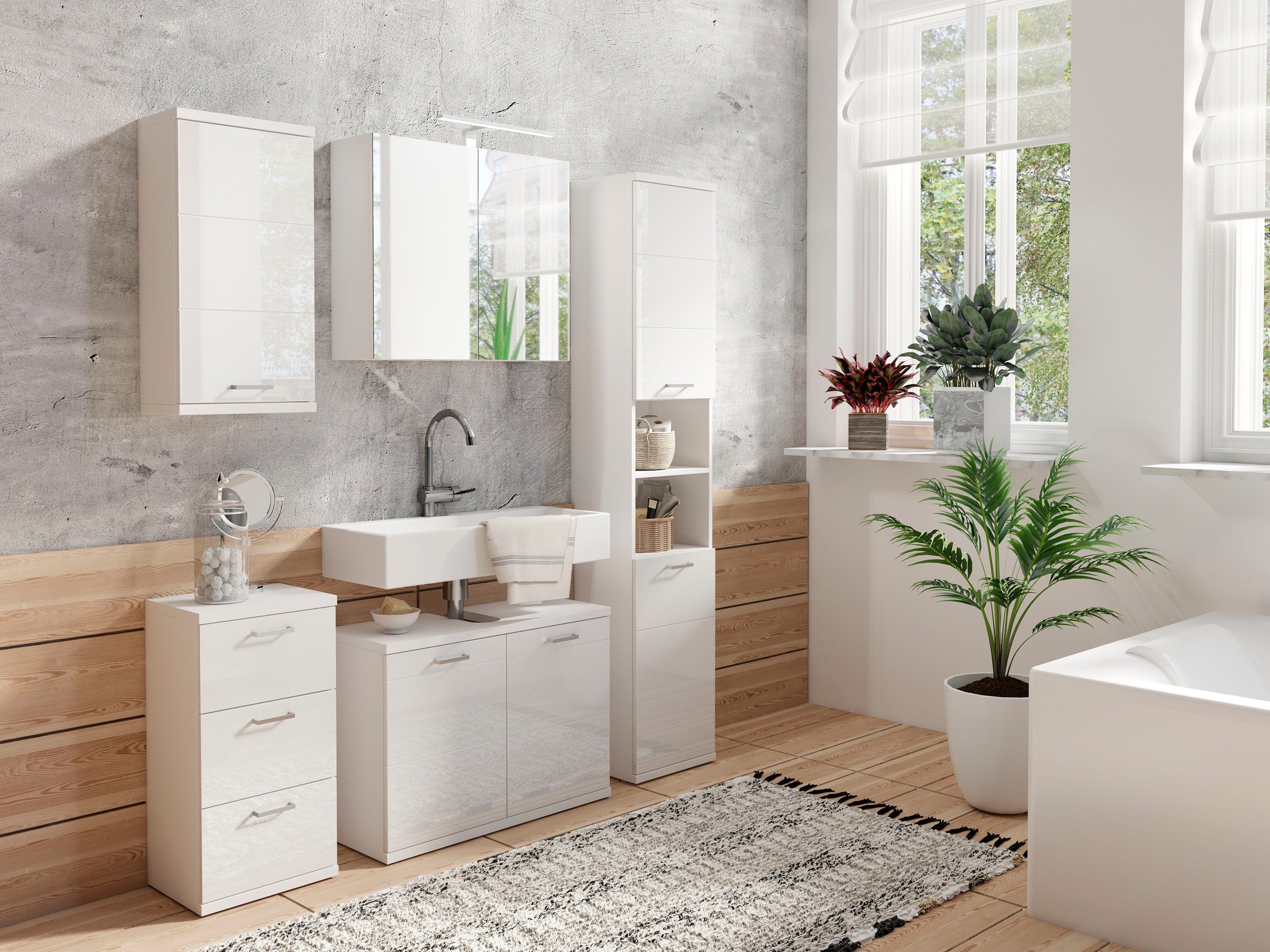 byLIVING Spiegelschrank Spree Breite 70 cm, 2-türig, mit LED Beleuchtung und Schalter-/Steckdosenbox