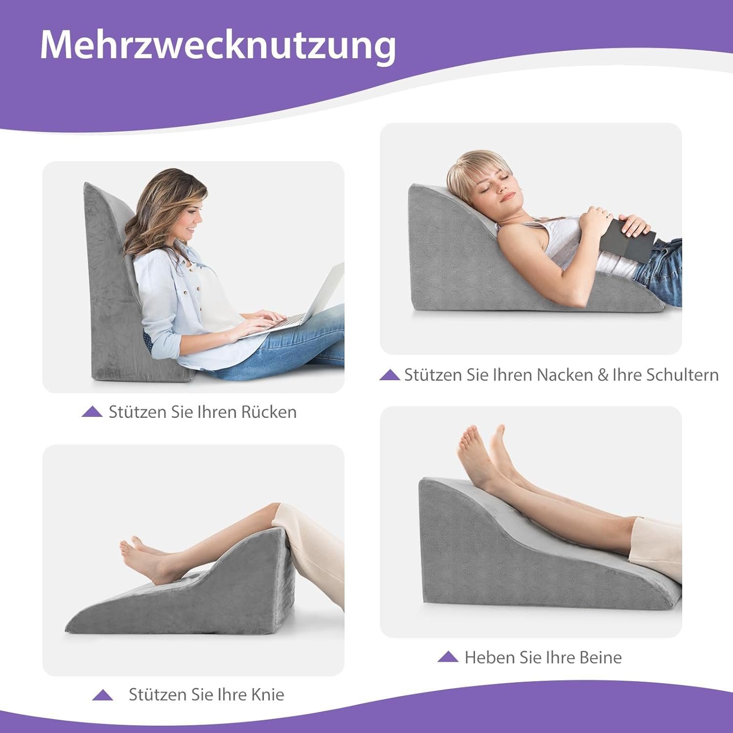 KOMFOTTEU Keilkissen Lesekissen, mit Griff & waschbarem Bezug