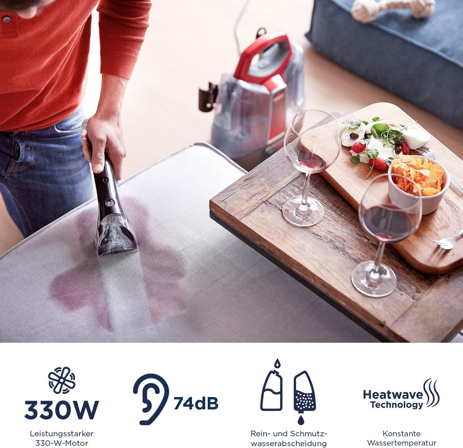 Bissell Teppichreinigungsgerät SpotClean ProHeat Fleckenreiniger für Teppiche Treppen Polster & Auto, 330,00 W, beutellos, Waschsauger Nass -Trocken-Sauger Polsterreiniger Reinigung Staubsauger