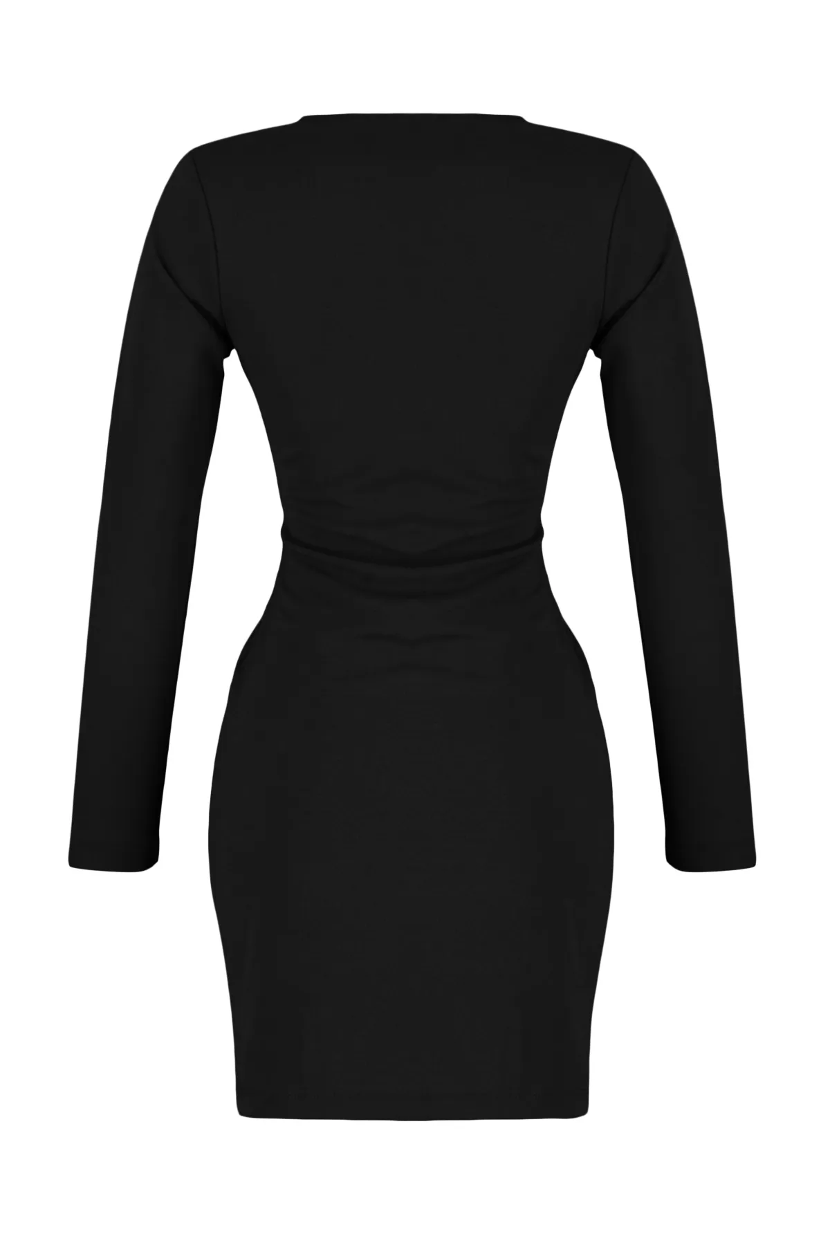 Trendyol Collection  Schwarzes, figurbetontes, zweireihiges Mini-Bleistiftkleid aus flexiblem Strick mit Kragen TWOAW24EL00119
