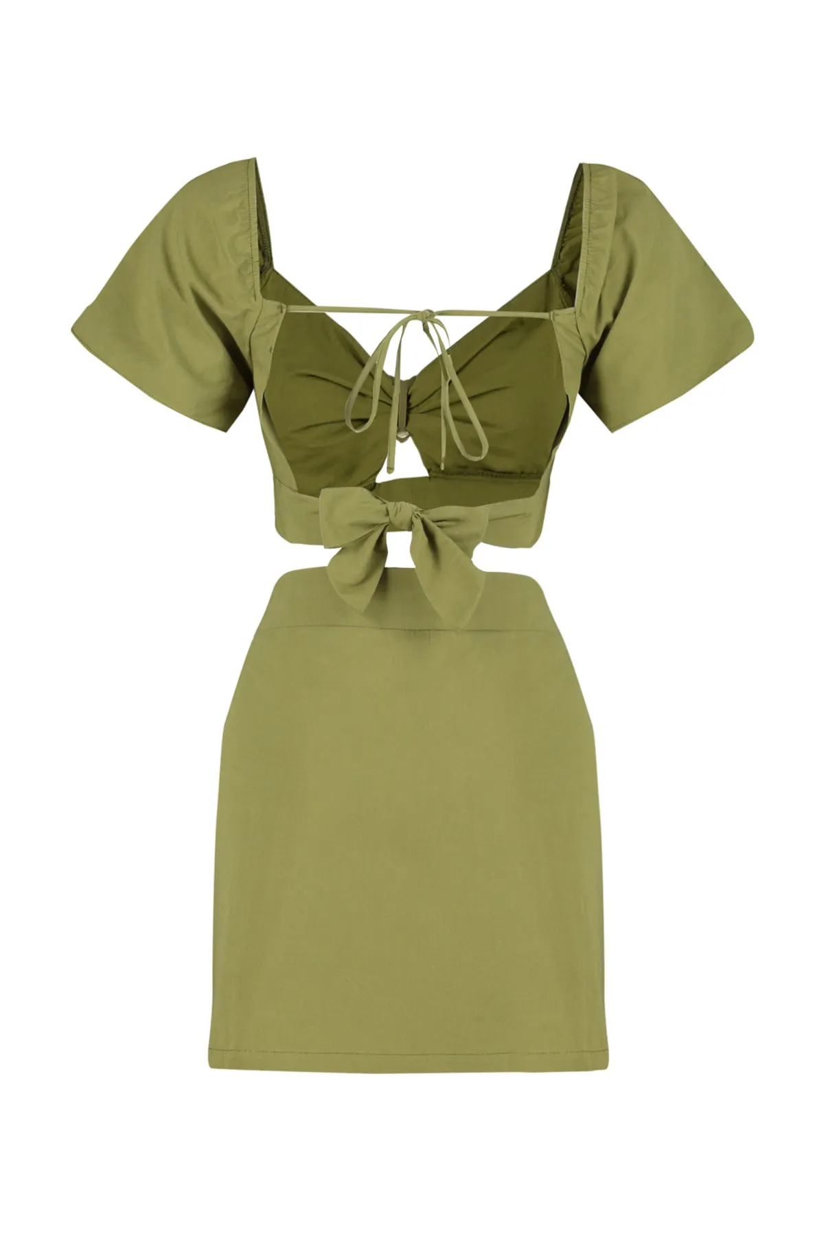 Trendyol Collection  Khakifarbenes Blusen-Shorts-Set aus 100 % Baumwolle mit gewebten Accessoires TBESS23AU00185