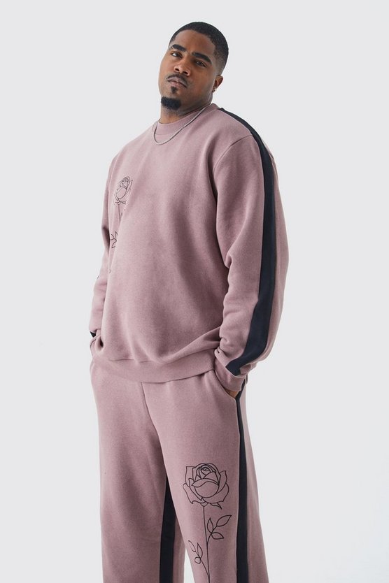 Plus Sweatshirt-Trainingsanzug mit Man Rosen-Print