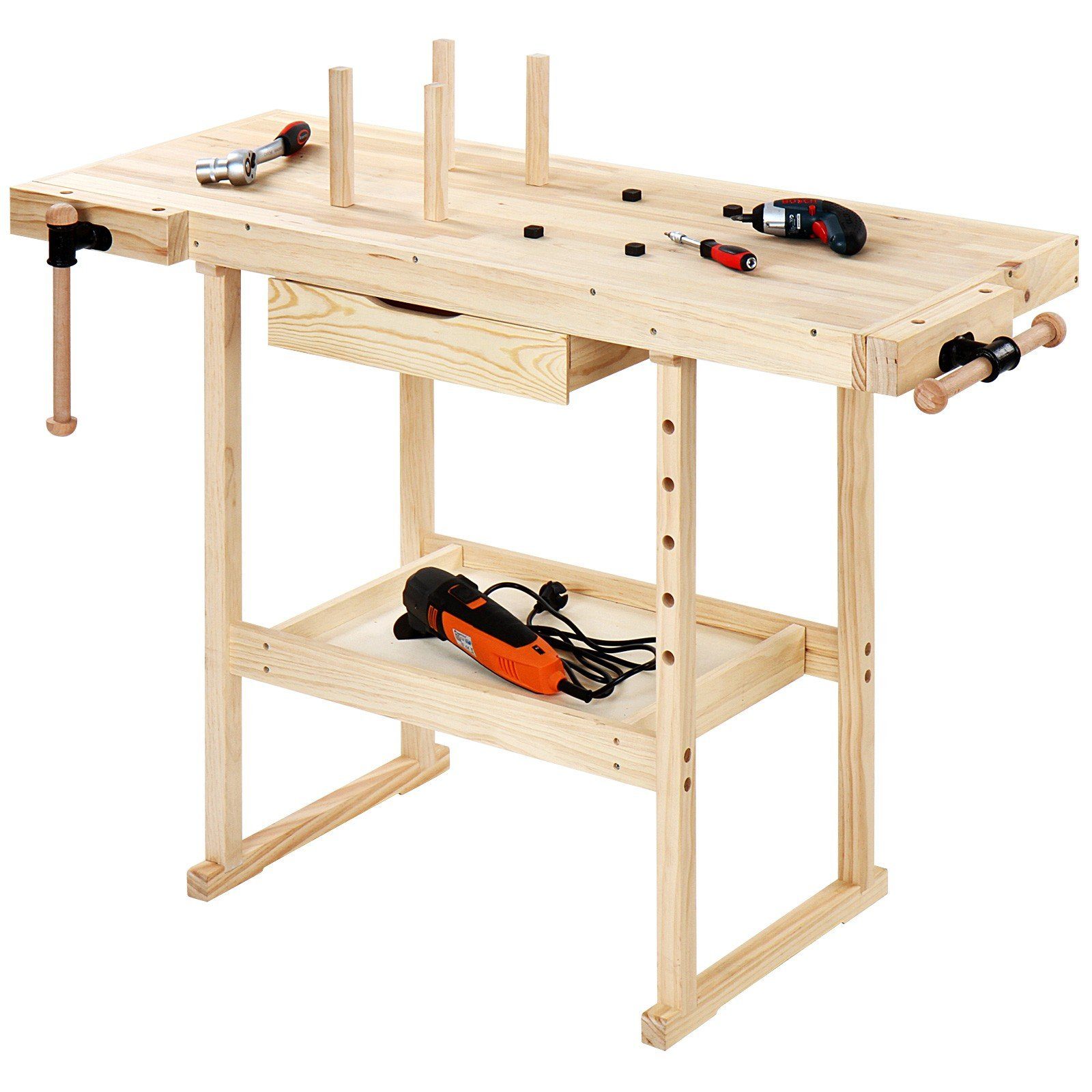 TIMBERTECH Hobelbank Holz Werktisch Arbeitstisch Hobelbank Werkstatt Schublade