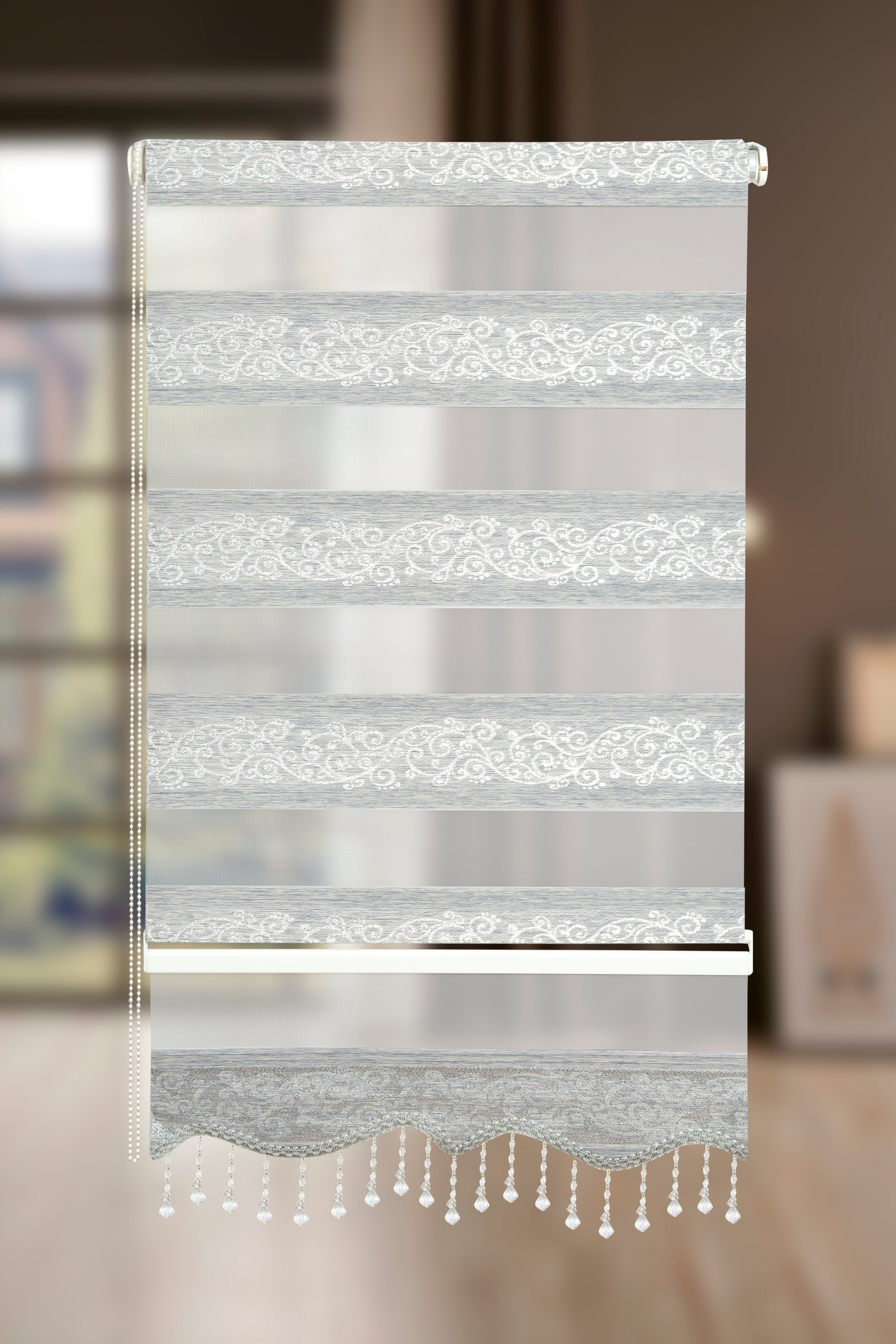 Doppelrollo Doppelrollo Duo Rollo Klemmfix ohne Bohren mit Muster Motiv in Grau, Storperde24, Lichtschutz, Fensterrahmenmontage mit Klemmträger