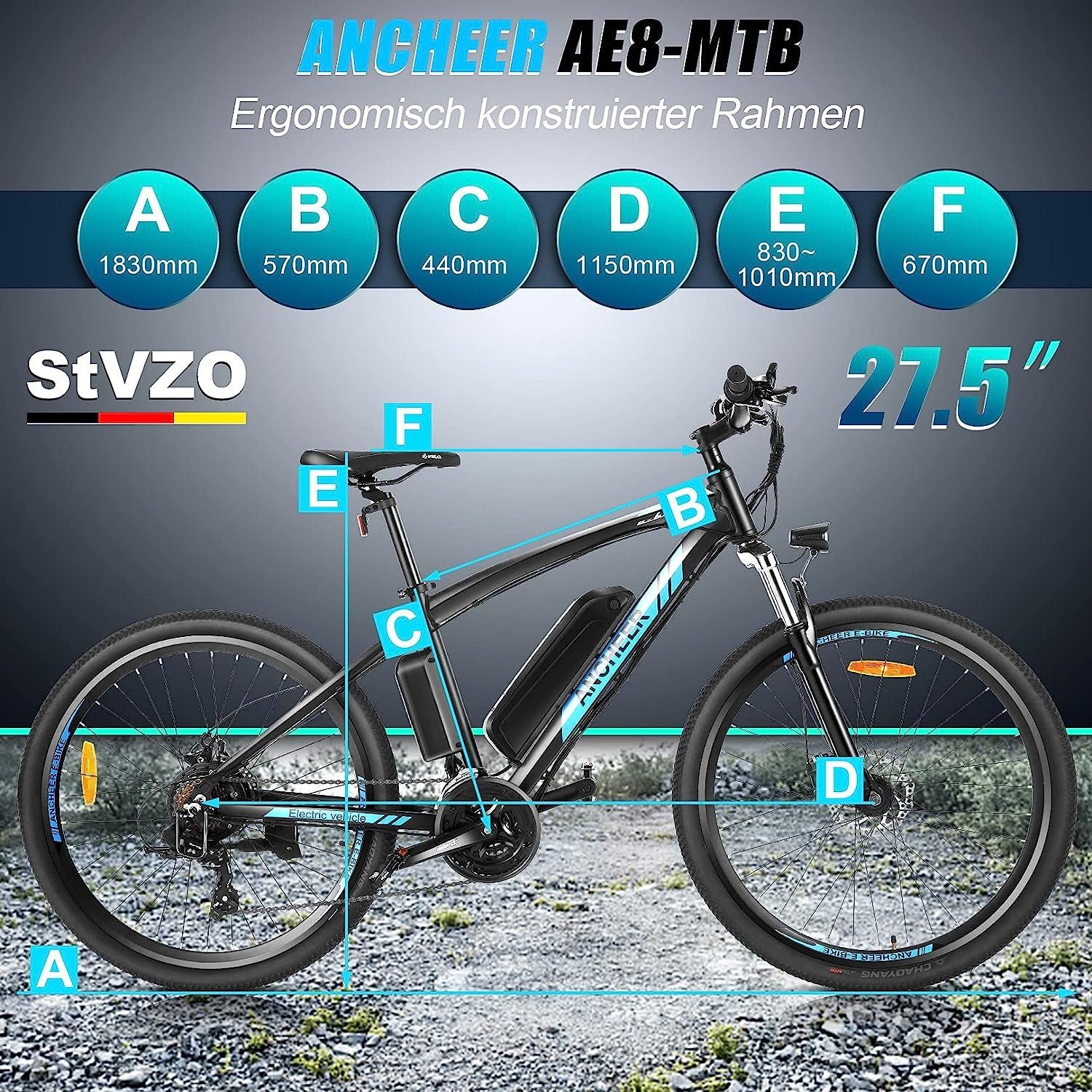 Myatu E-Bike 27,5 Zoll Elektrofahrrad Mountainbike für Herren, E-Bike 5687, 6 Gang Shimano, Kettenschaltung, Heckmotor, 450,00 Wh Akku