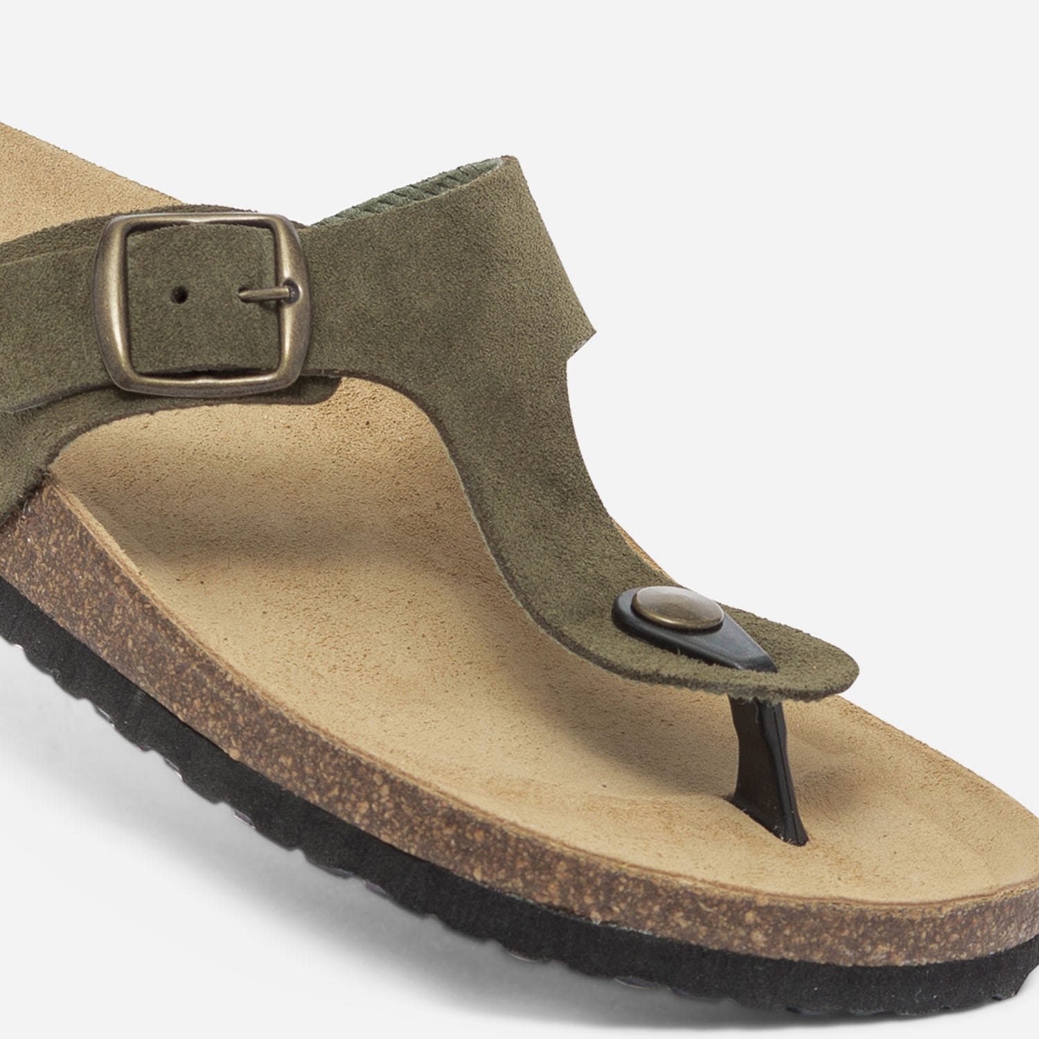 Tong anatomique kaki en cuir