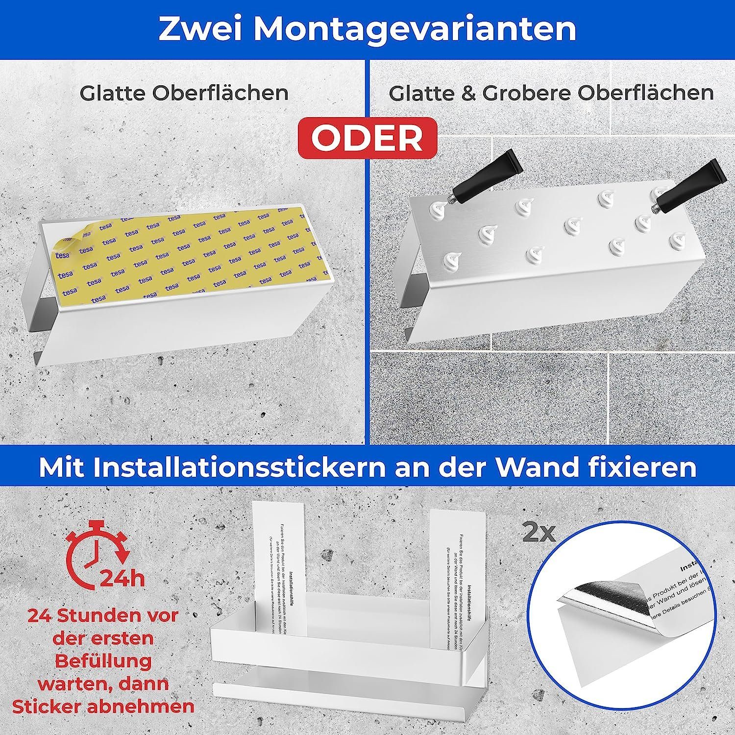 LIEBHEIM Duschablage Duschkorb Badregal ohne Bohren - TESA Montage Aluminium/Edelstahl