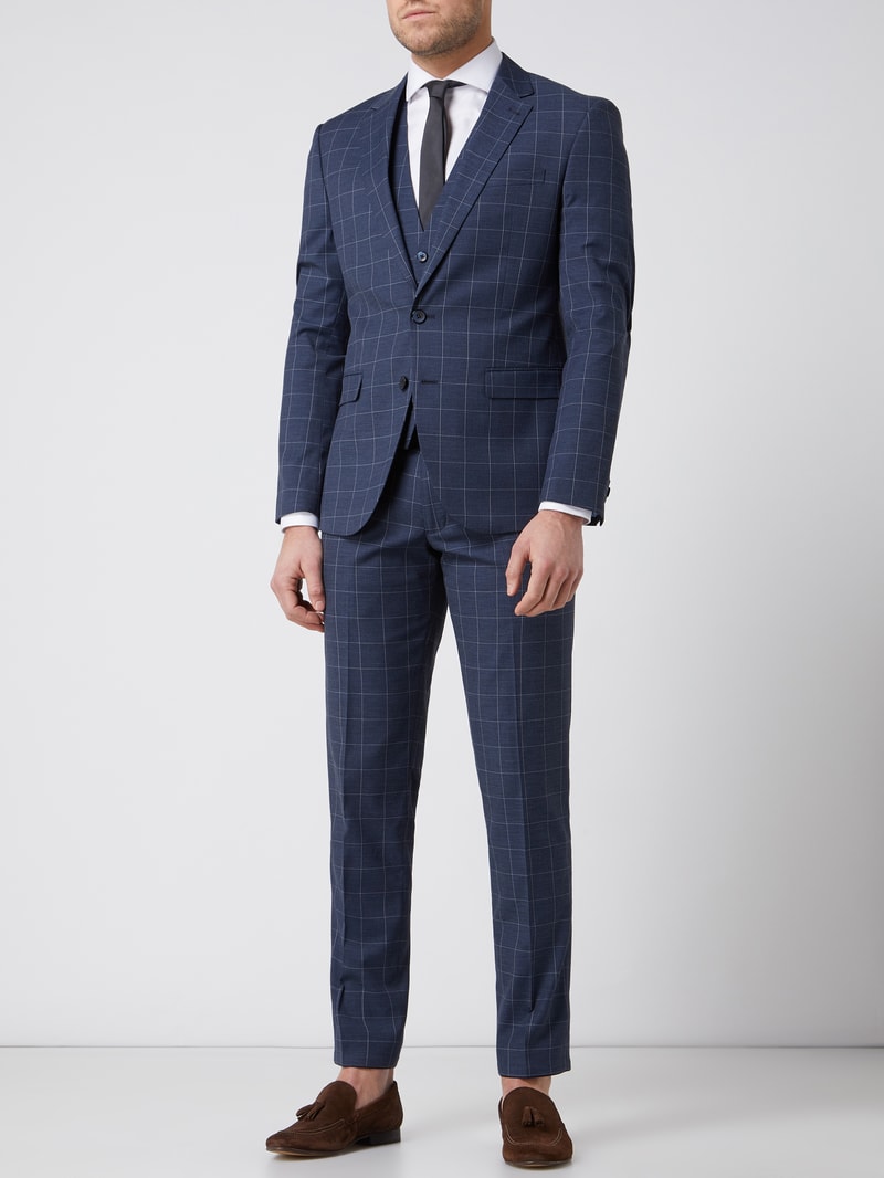Slim Fit Weste mit Gitterkaro Modell 'Emil' in marineblau