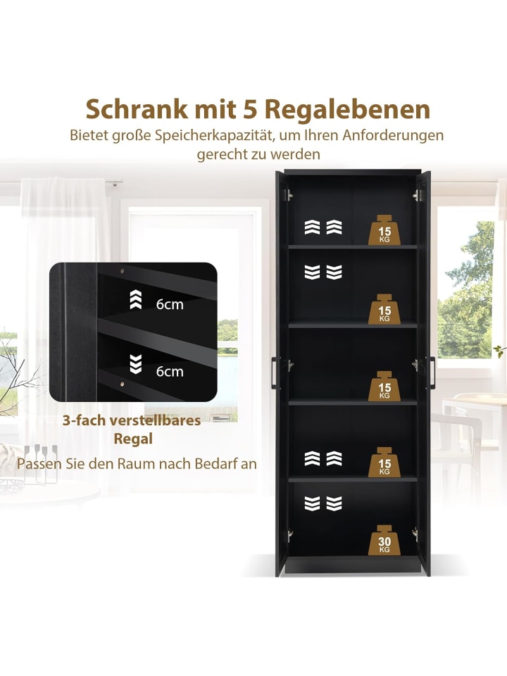 COSTWAY 5 stöckiger Hochschrank in Schwarz günstig kaufen 175 cm