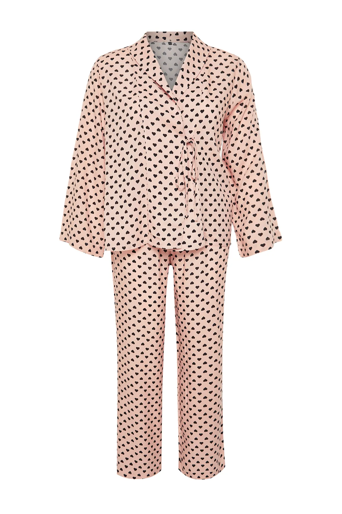 Trendyol Curve  Zweireihiges, gewebtes Pyjama-Set mit Polka Dot-Muster und zweireihigem Kragen TBBAW24AI00027