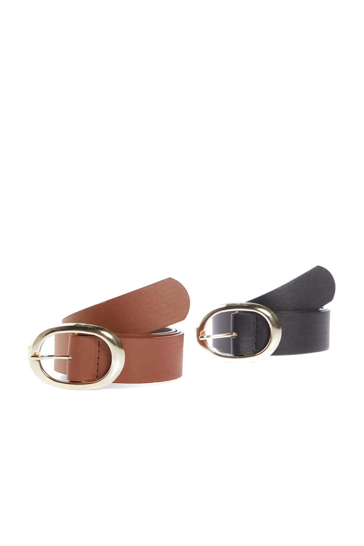 Trendyol Collection  Schwarz-hellbrauner Damengürtel in Lederoptik, 2er-Pack TWOSS21KE0054