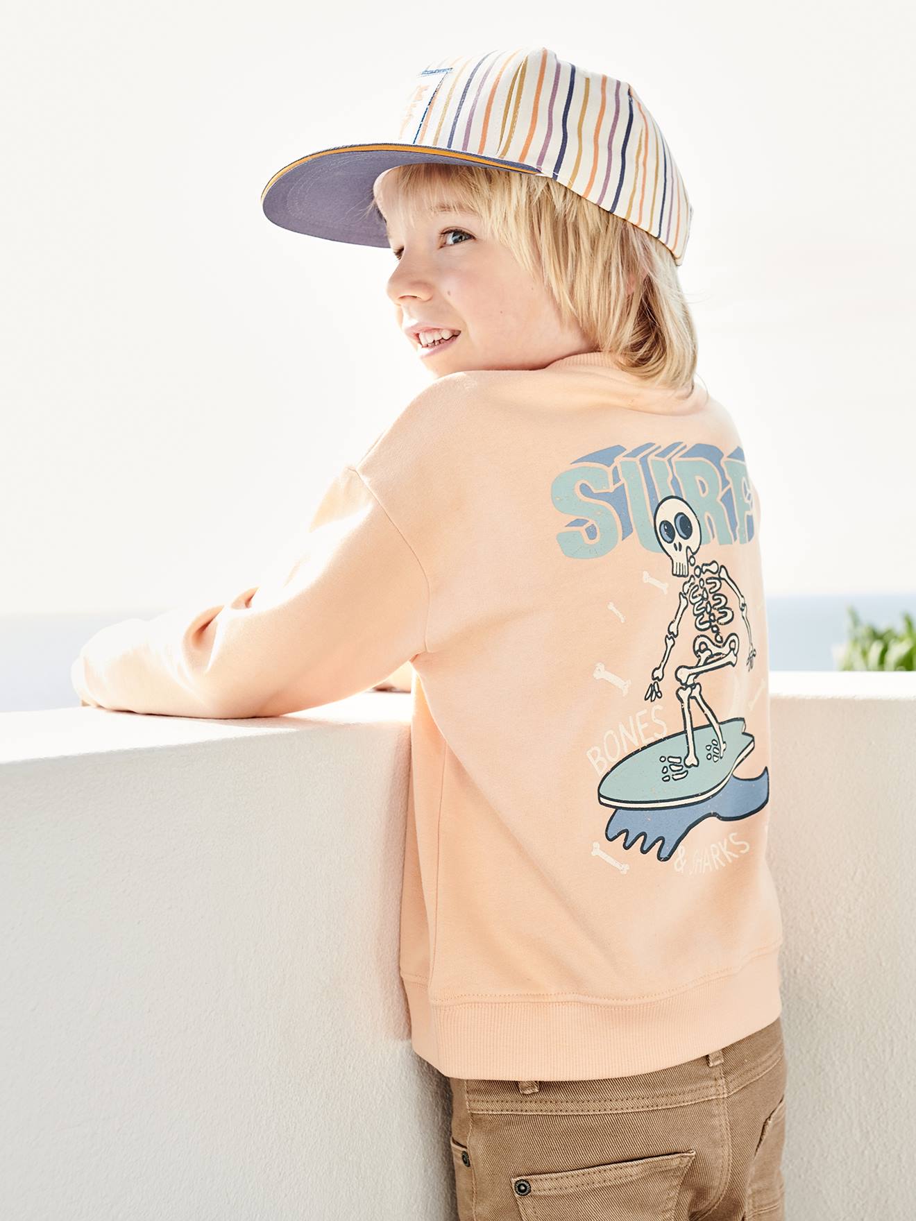 Sweat garçon maxi motif dos abricot poudré