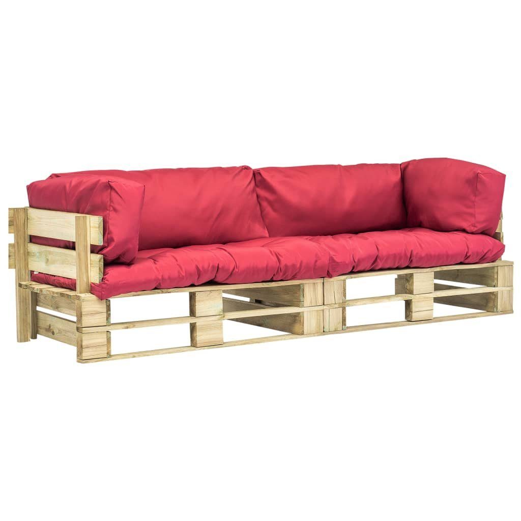 vidaXL Loungesofa 2-tlg. Outdoor-Sofa-Set Paletten mit Kissen in Rot Kiefernholz, 2 Teile