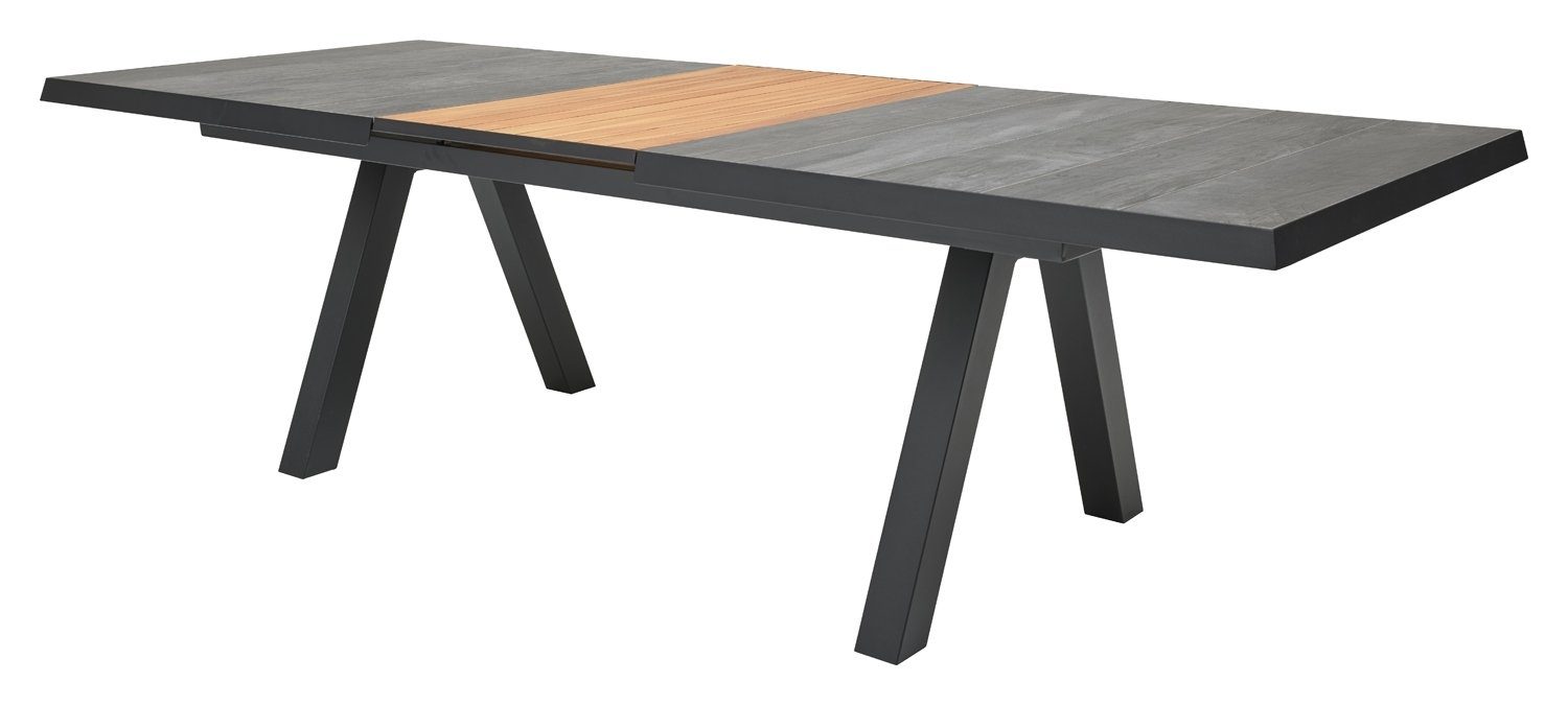 MONDO Gartentisch FERINA, Ausziehbar, 204 - 265 x 103 cm, Anthrazit, Aluminium, Einlegeplatte aus Teakholz, Witterungsbeständig