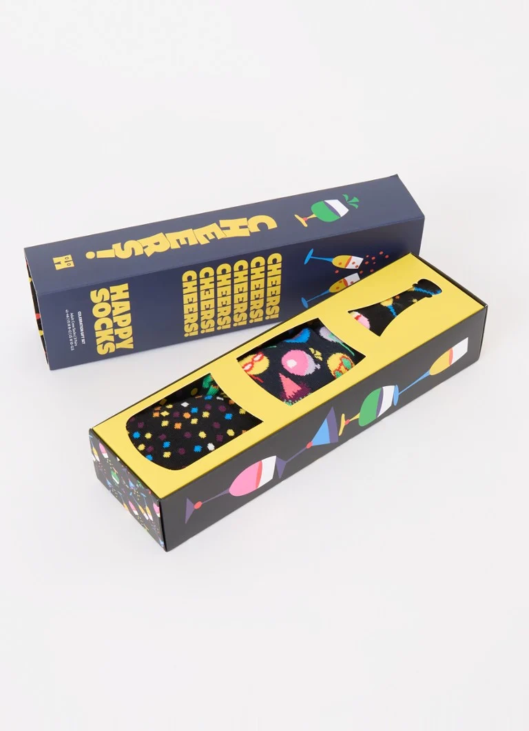 Meias Happy Socks Celebrations com estampa, em caixa de presente com 3 pares.