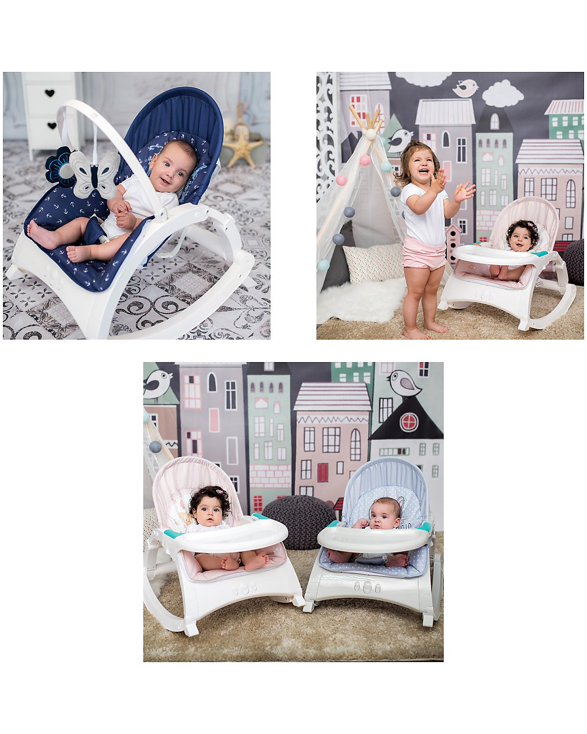 Babywippe ALEX 3 in 1 Tisch Vibrationsfunktion, 4 Melodien Babywippen