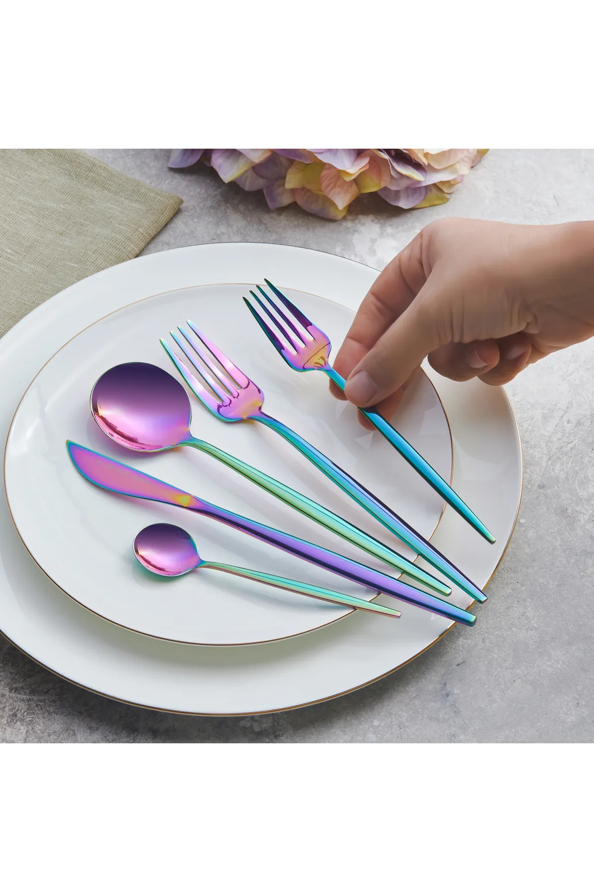 Karaca  Orion Matte Rainbow 30-tlg Besteck für 6 Personen Besteck Messer