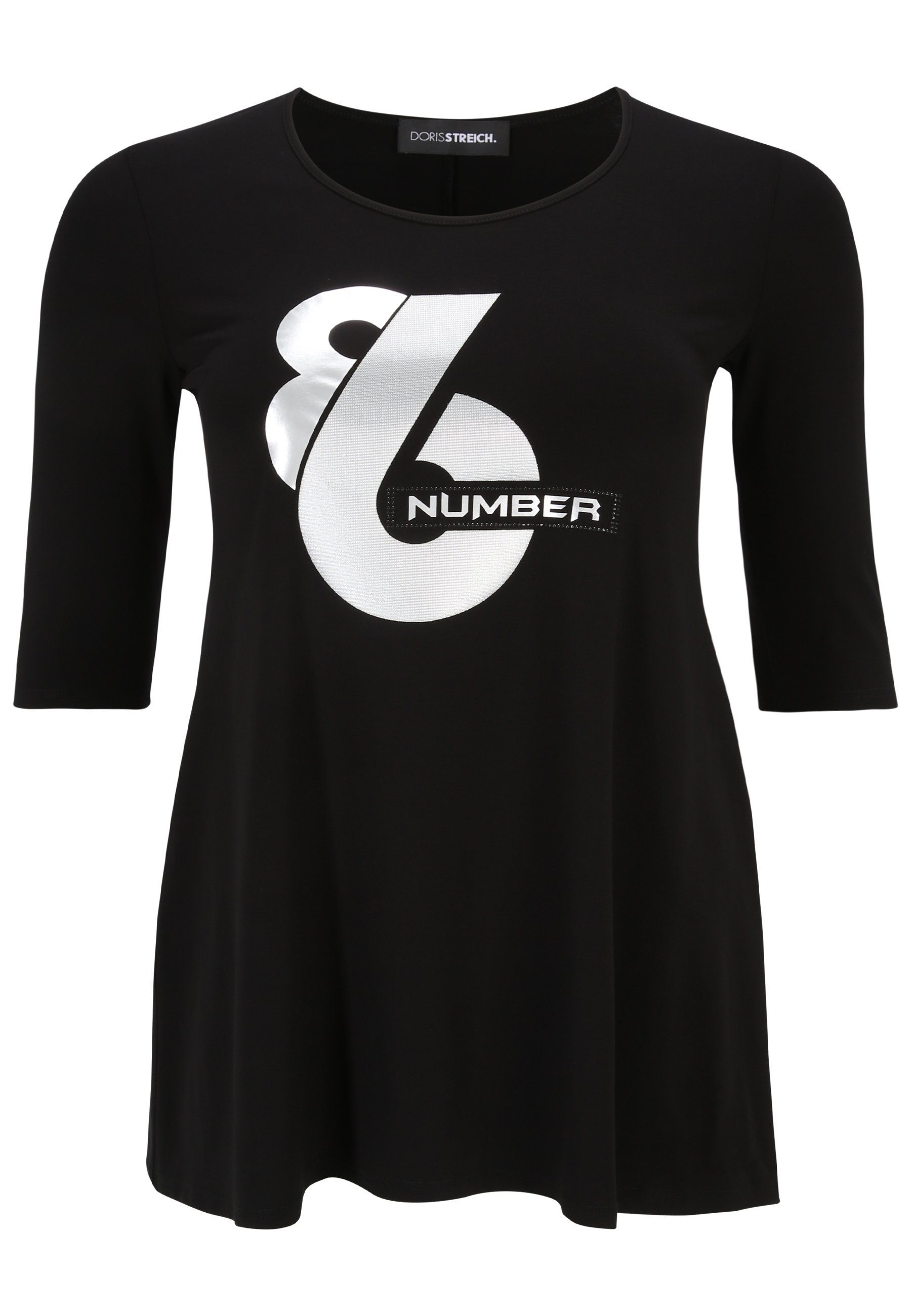 Doris Streich Tunika Long-Shirt mit silbernem Motiv mit modernem Design