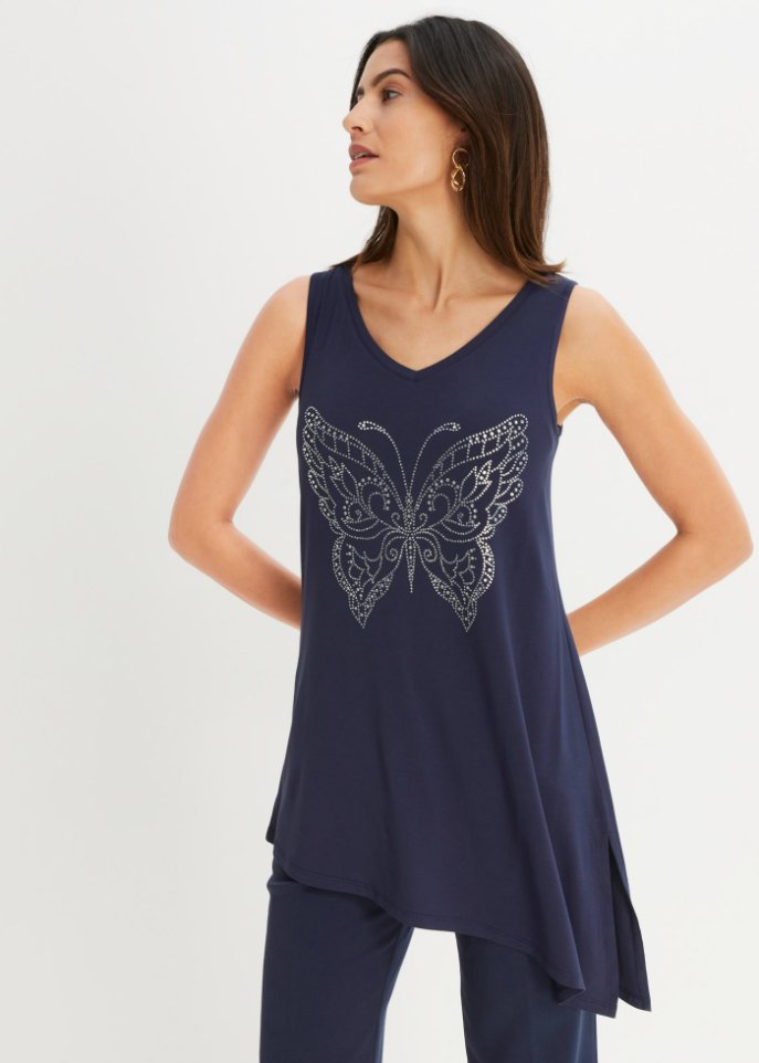 Asymmetrisches Long-Top mit Glitzerschmetterling