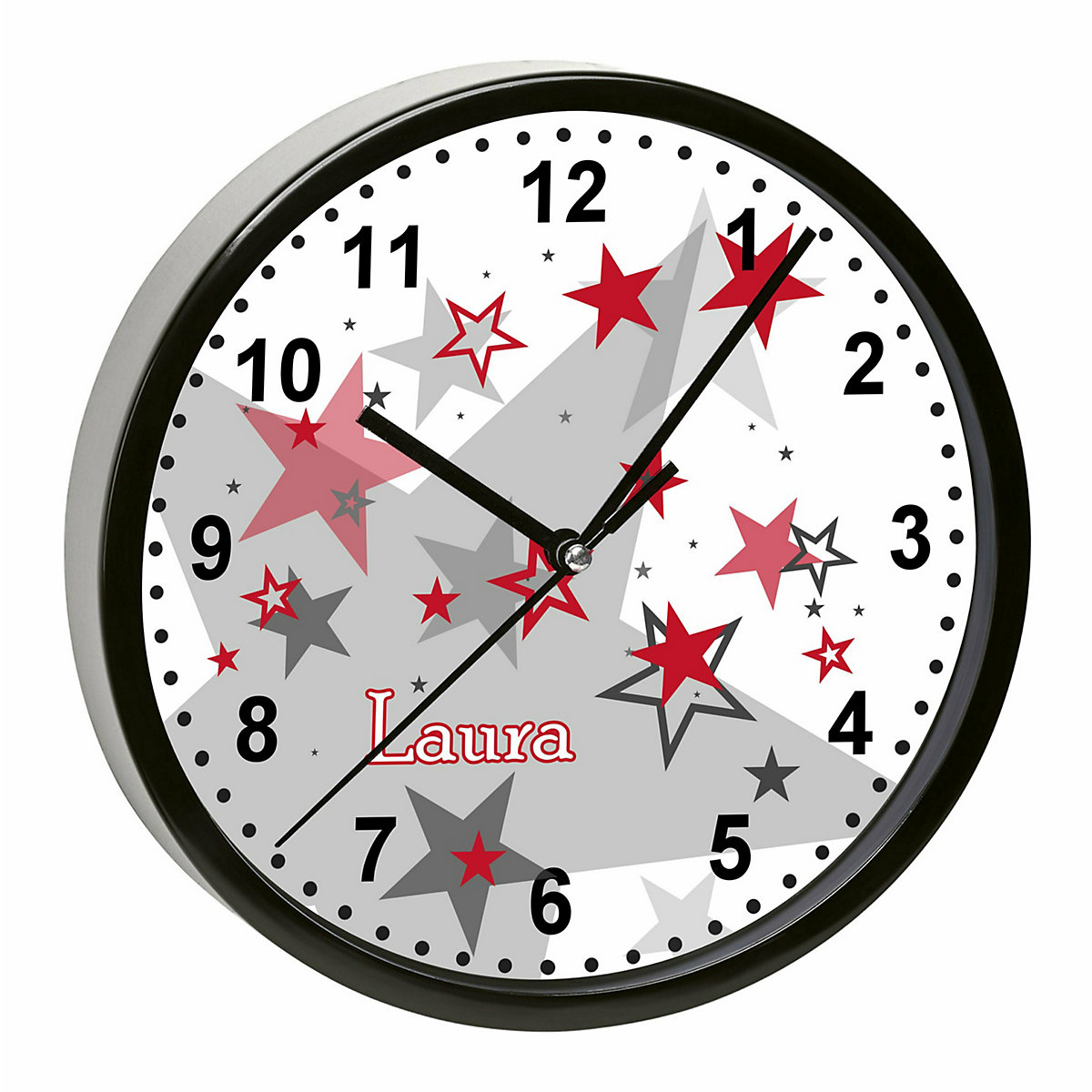 Kinder Wanduhr personalisiert mit Name Sternenhimmel Rot Grau