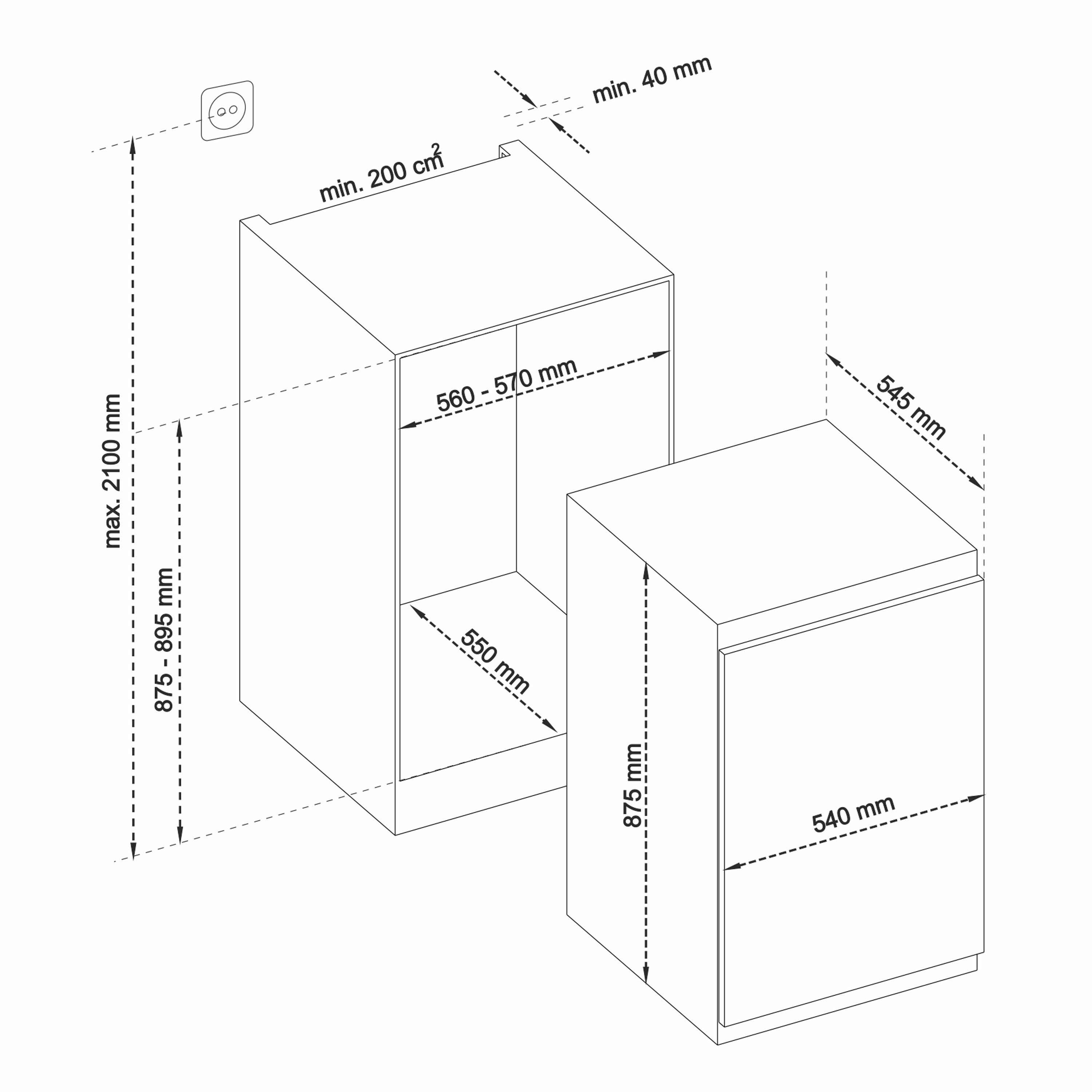 Telefunken Einbaukühlschrank EK88S134E, 87.5 cm hoch, 54 cm breit, 126 Liter Nutzinhalt, Ohne Gefrierfach, 88cm Nische, Schlepptürtechnik