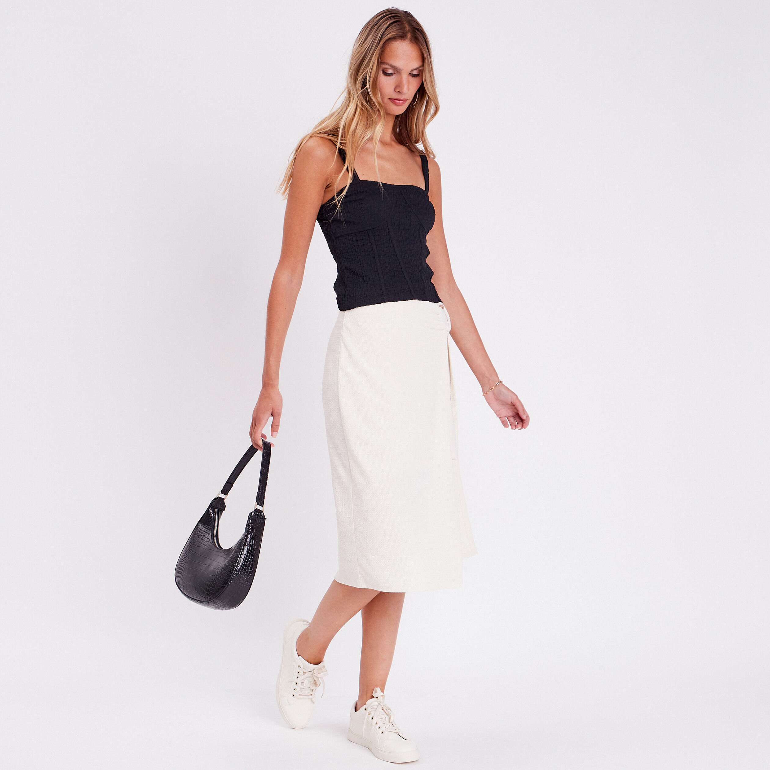 Débardeur bustier gauffré noir femme | Cache Cache