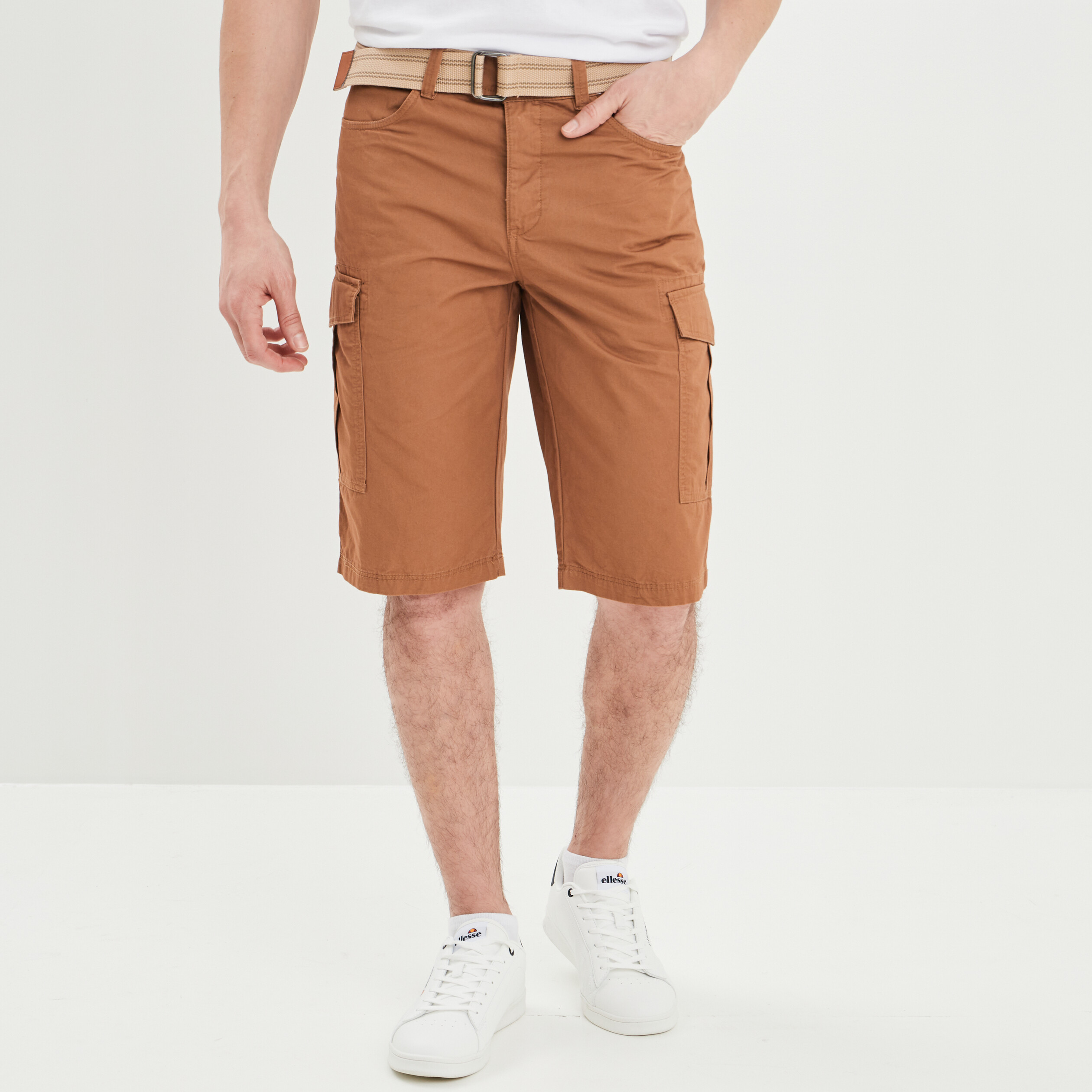Bermuda cargo ceinturé marron clair homme | La Halle