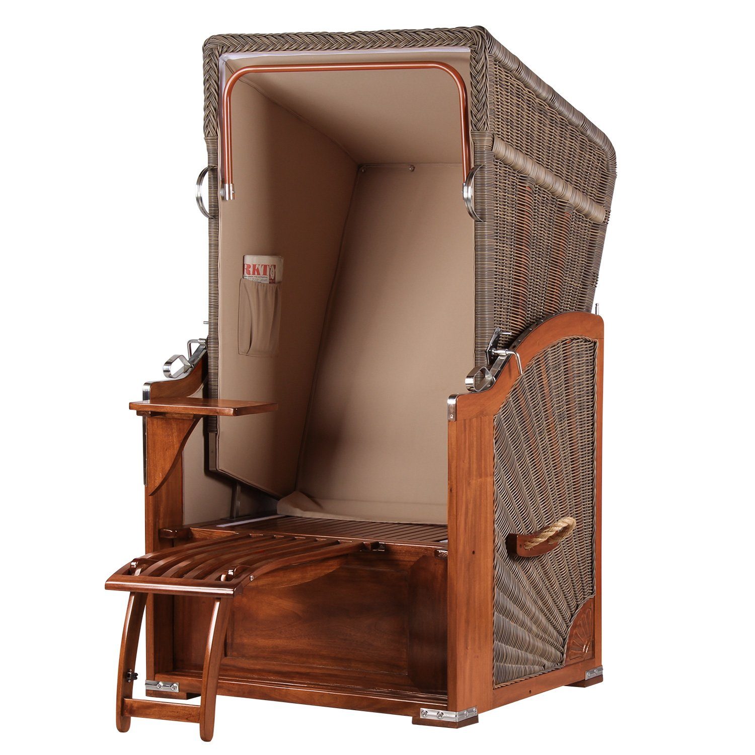 bene living Strandkorb Schaalsee 1-Sitzer Mahagoni - PE grau - Modell 506, BxTxH: 102x92x165 cm, Volllieger ca. 175 Grad, Ostsee-Strandkorb Komplettset, inkl. Liftersystem