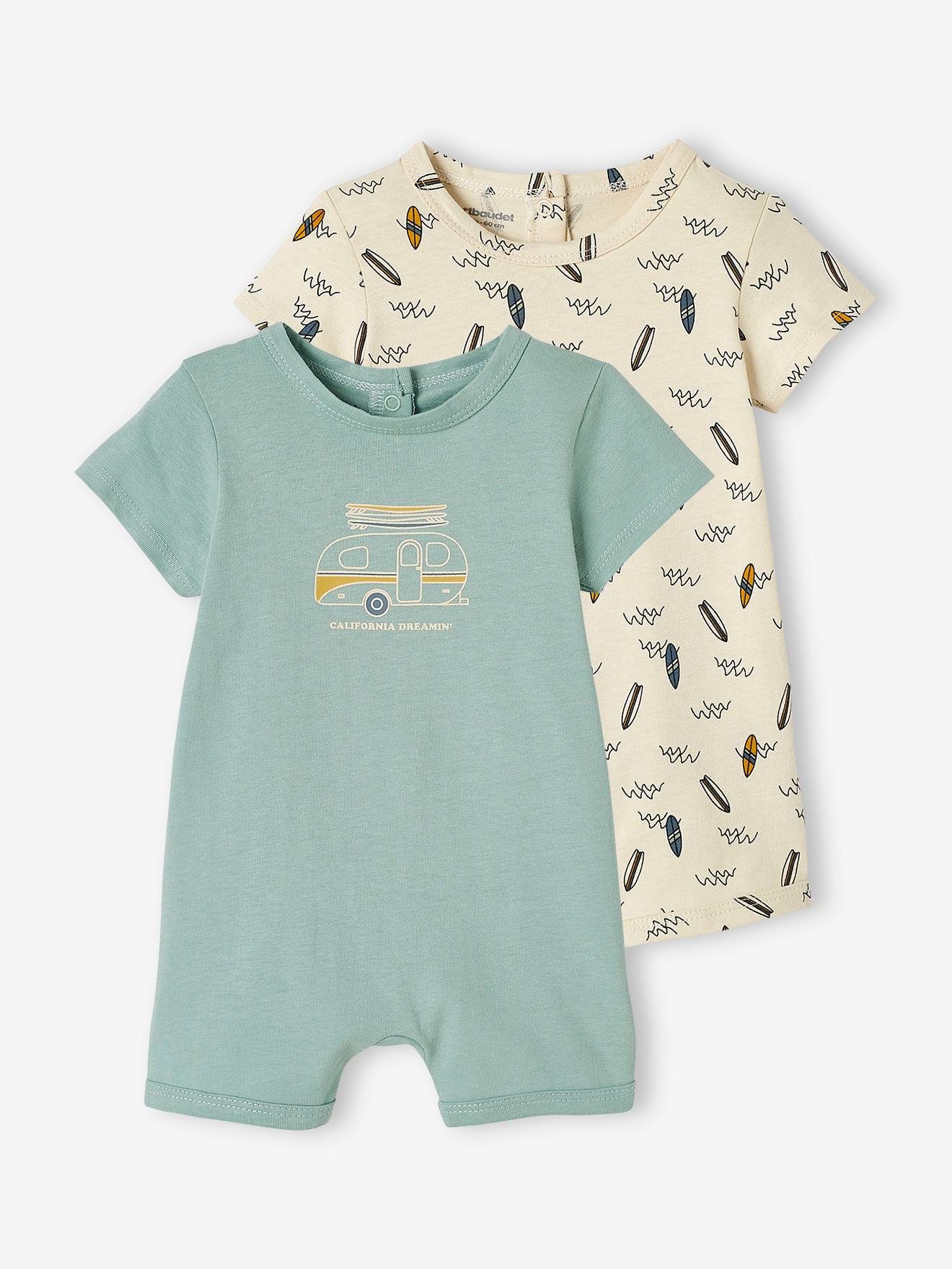 Lot de 2 pyjamas combishort bébé garçon ouverture dos lot vert céladon