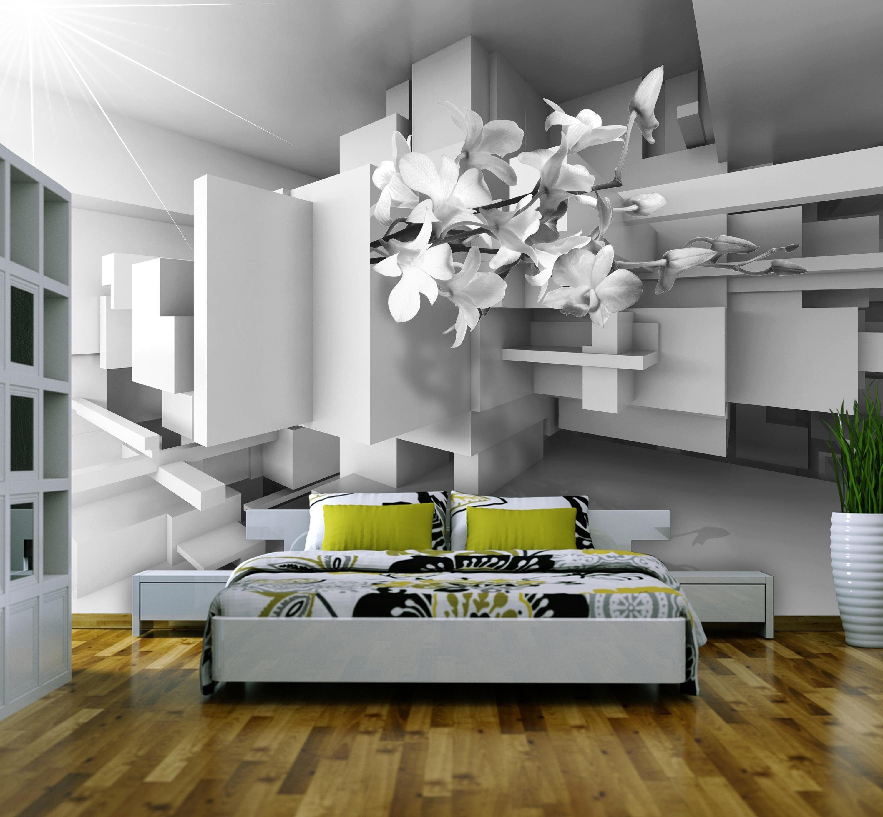 wandmotiv24 Fototapete Orchidee 3D Grau, glatt, Wandtapete, Motivtapete, matt, Vliestapete
