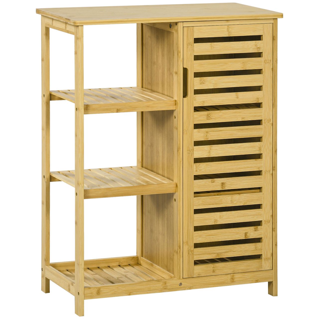 kleankin Badezimmerschrank Badschrank mit Schrankfach, 3 Offenen Ebenen, Bambus