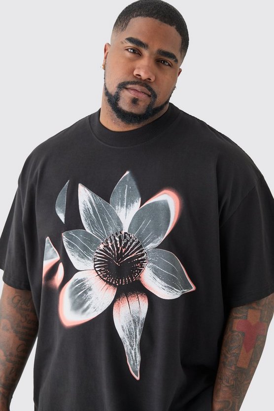 Plus Oversize T-Shirt mit floralem Print