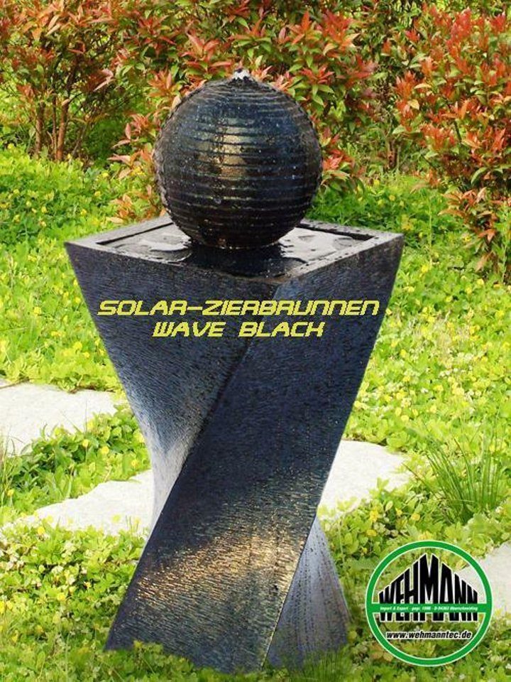 Wehmann Gartenbrunnen Solarbrunnen Wave Black, 34,00 cm Breite, automatisches Einschalten zur selben Zeit jeden Tag