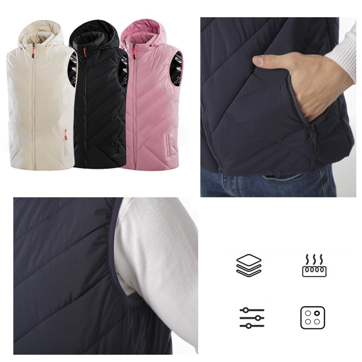 MEETYOO Funktionsweste Damen Heizweste Beheizbare Weste 11-Zone (Wärmeweste Beheizbare Jacke, Heizjacke, Beheizt, Wärmeweste) Motorradfahren, Angeln, Jagen, Camping
