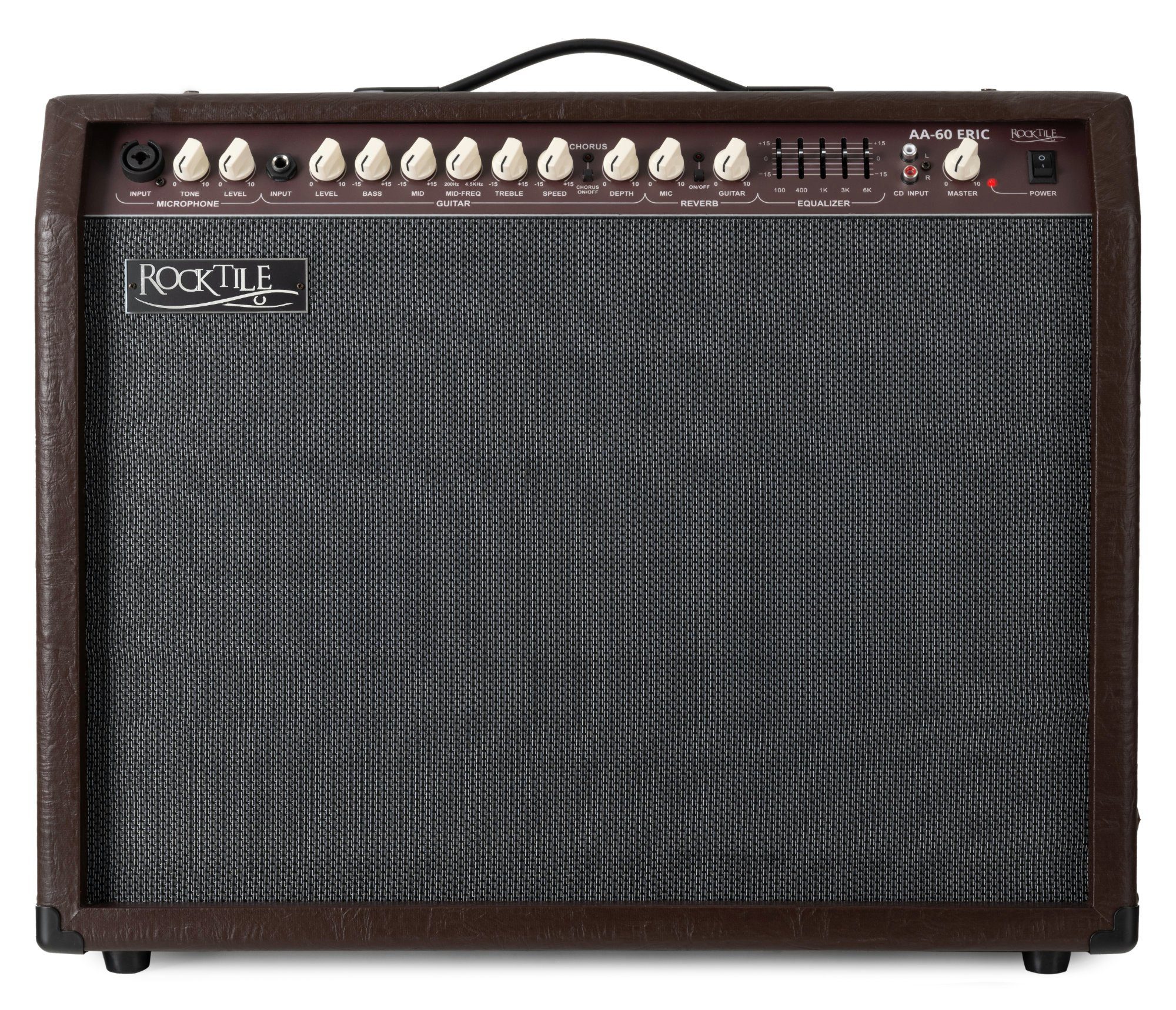 Rocktile AA-60 Eric Akustikverstärker Verstärker (Anzahl Kanäle: 2 (Mikrofon und Gitarre), 60 W, Comboverstärker - 5-Band EQ - Reverb-Effekt für Gesang und Gitarre)