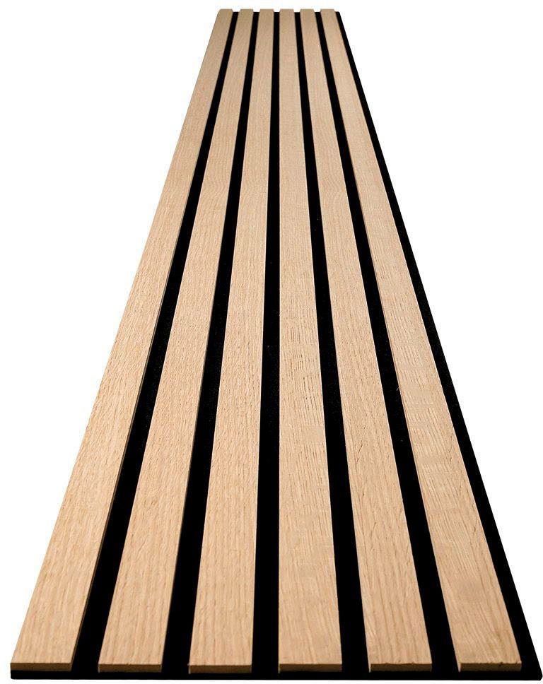 acous Schallschutzpaneel acous COMFORT Eiche, BxL: 30x250 cm, 0,75 qm, 6 Echtholz-Dekoleisten mit schwarzem 4 mm Filz-Akustikträger