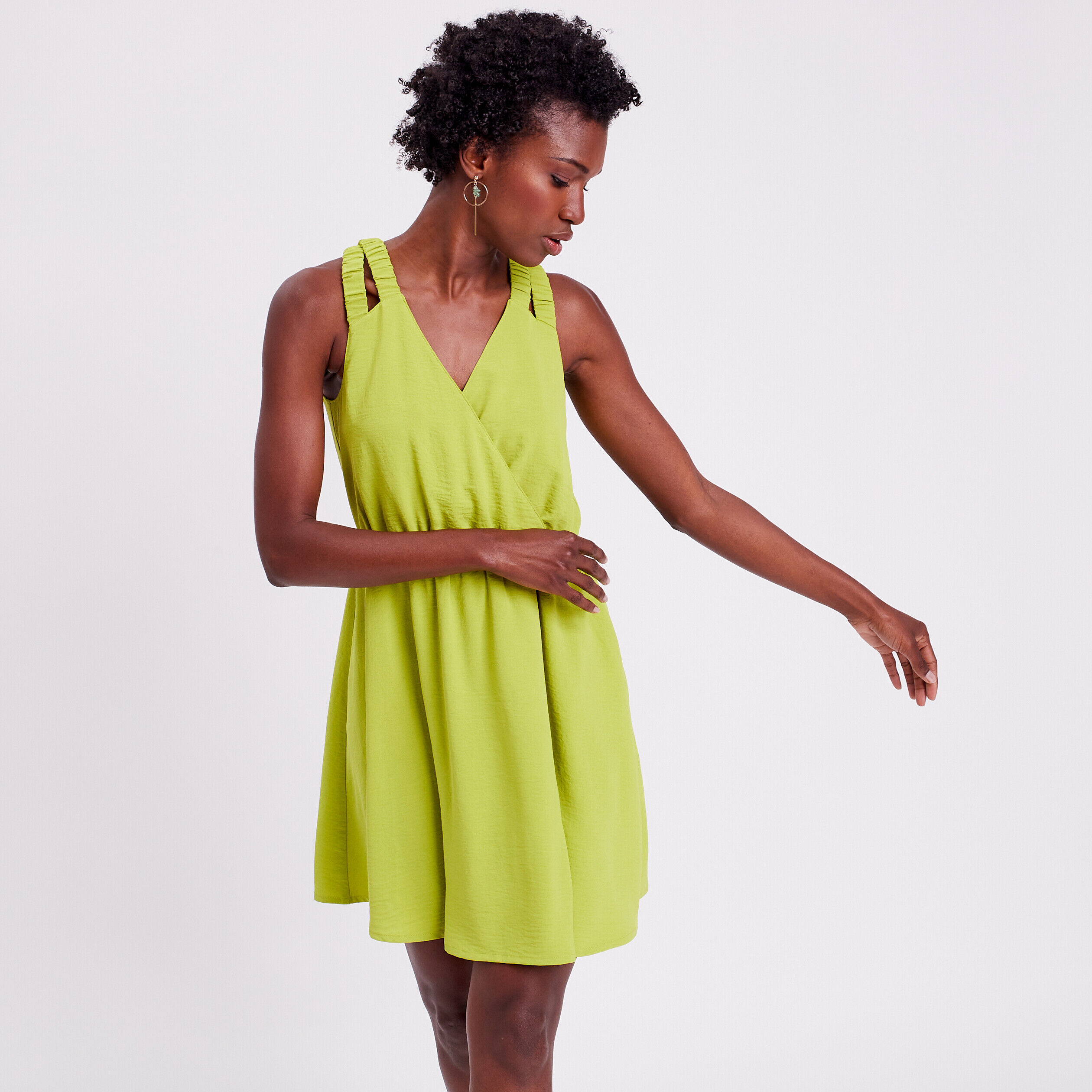 Robe évasée avec bretelles vert anis femme | Cache Cache