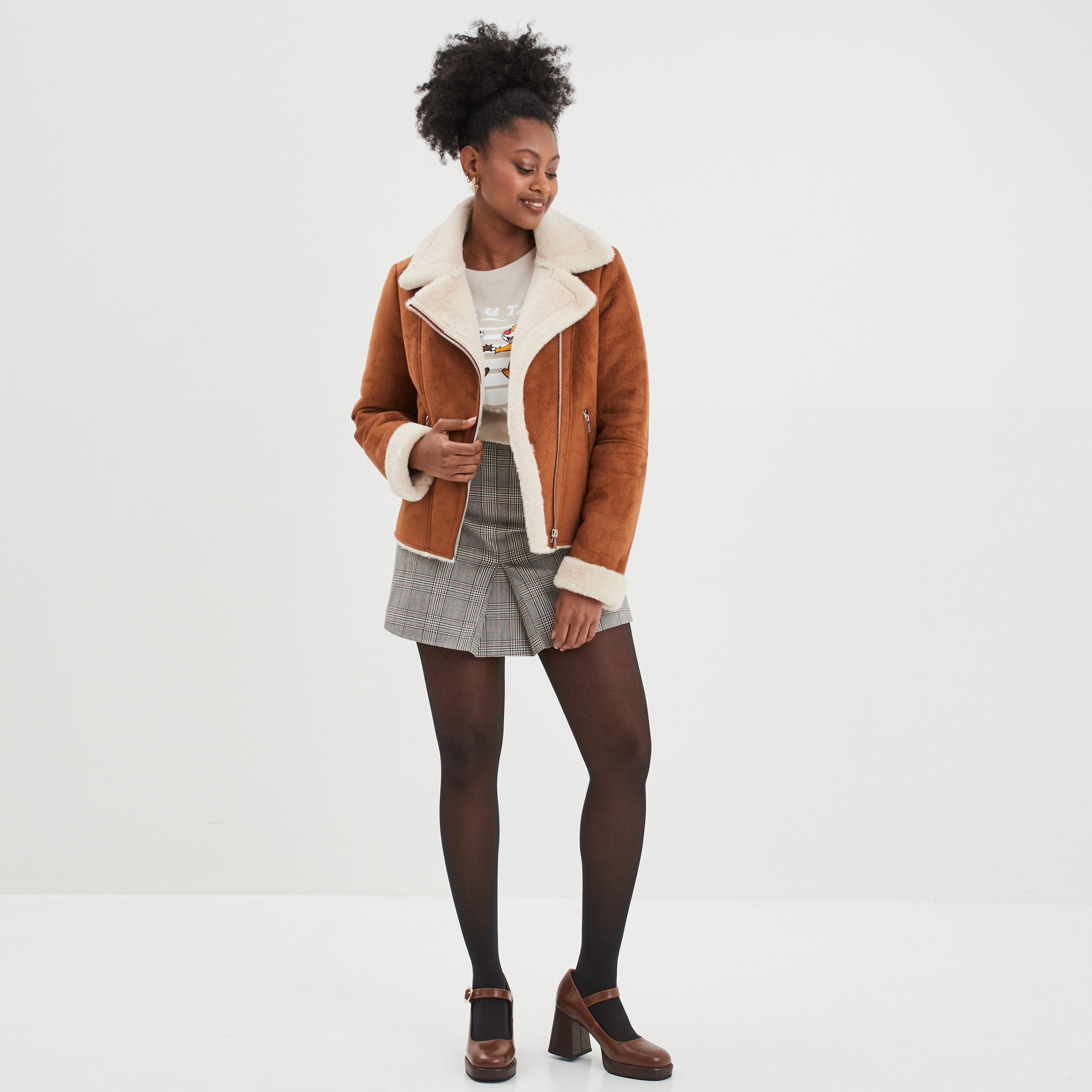 Veste peau lainée zippée Creeks camel femme | La Halle