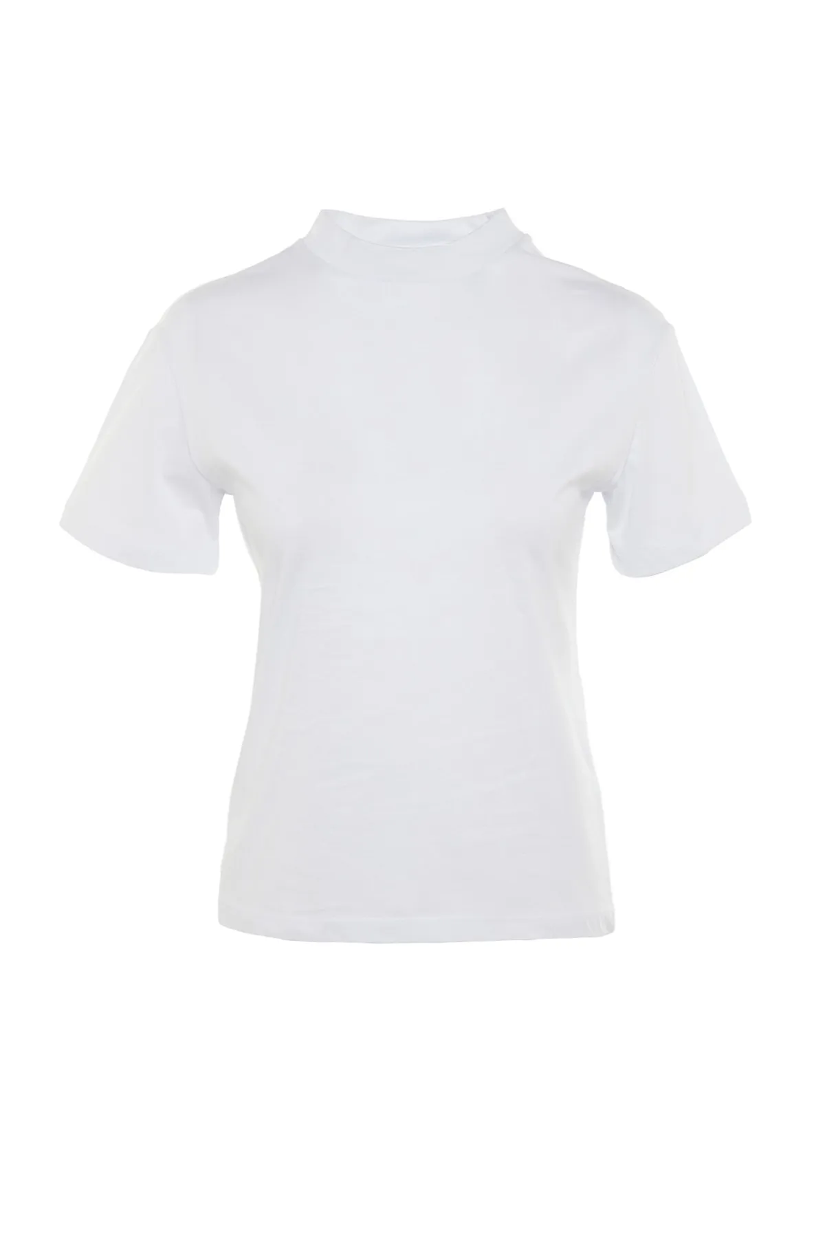 Trendyol Collection  Weißes Basic-Strick-T-Shirt aus 100 % Baumwolle mit Stehkragen TWOAW20TS0096