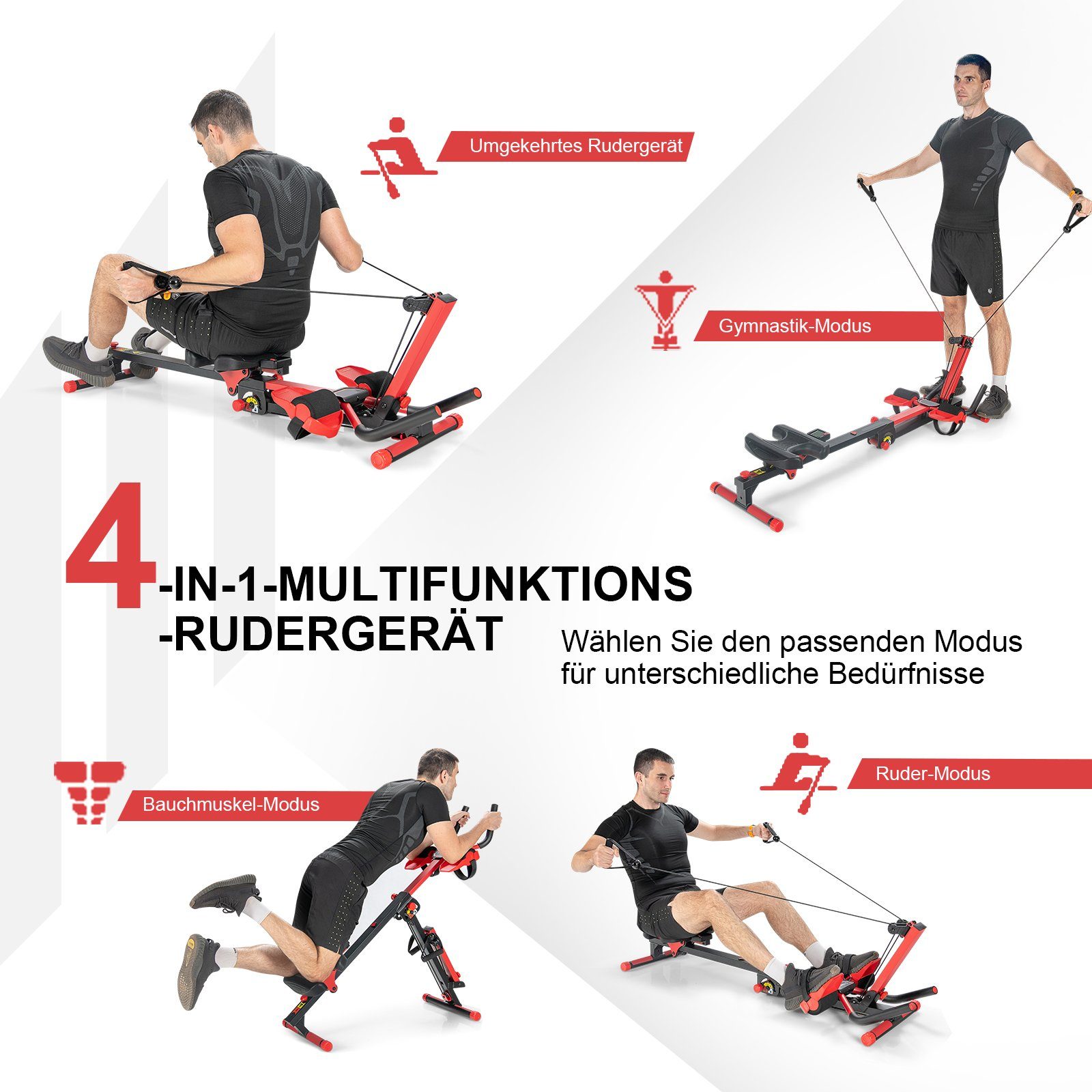COSTWAY Ruderzugmaschine Bauchtrainer, bis 120kg, mit verstellbarem Sitz