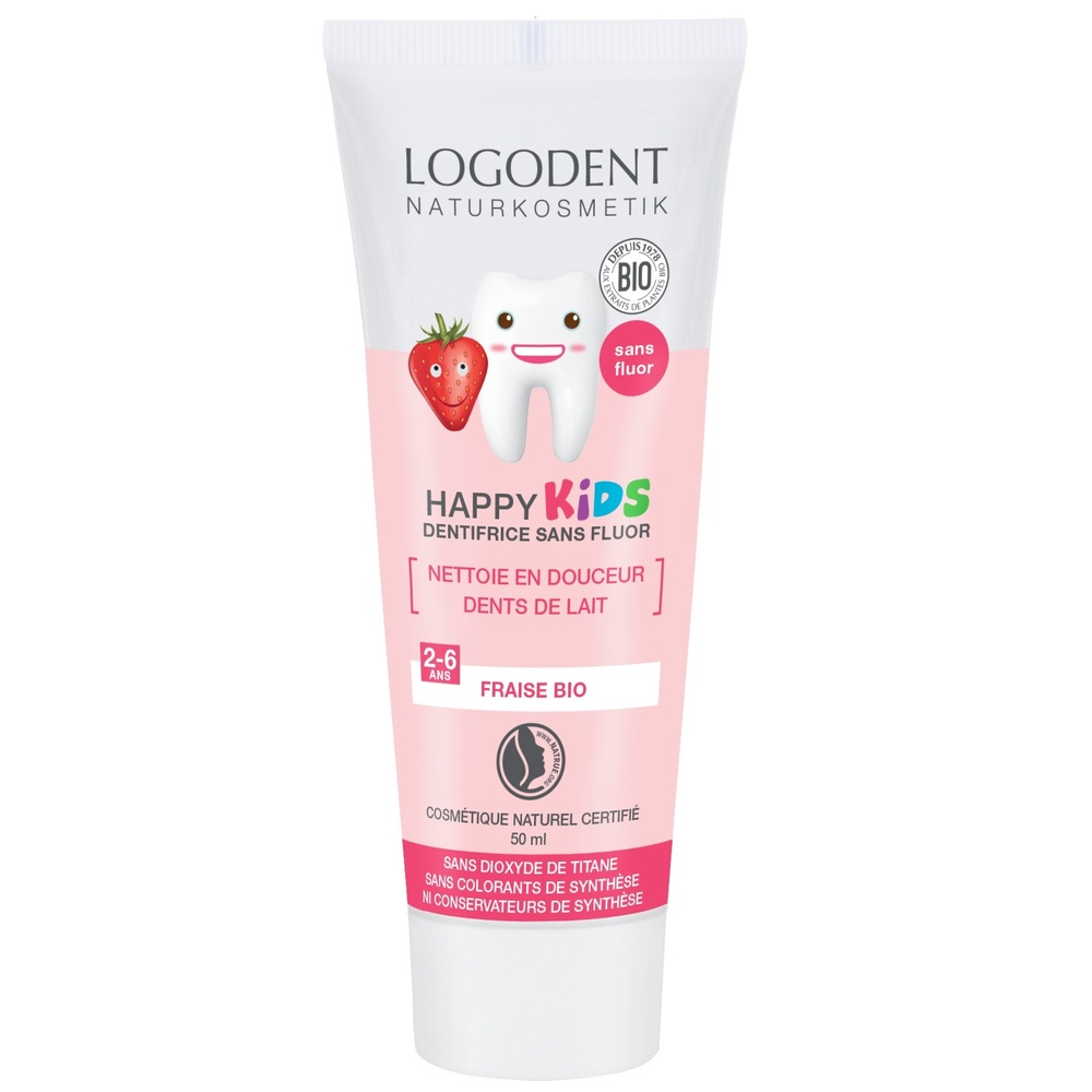 logona Dentifrice gel Happy Kids fraise bio sans fluor 50ml Dentifrices enfants